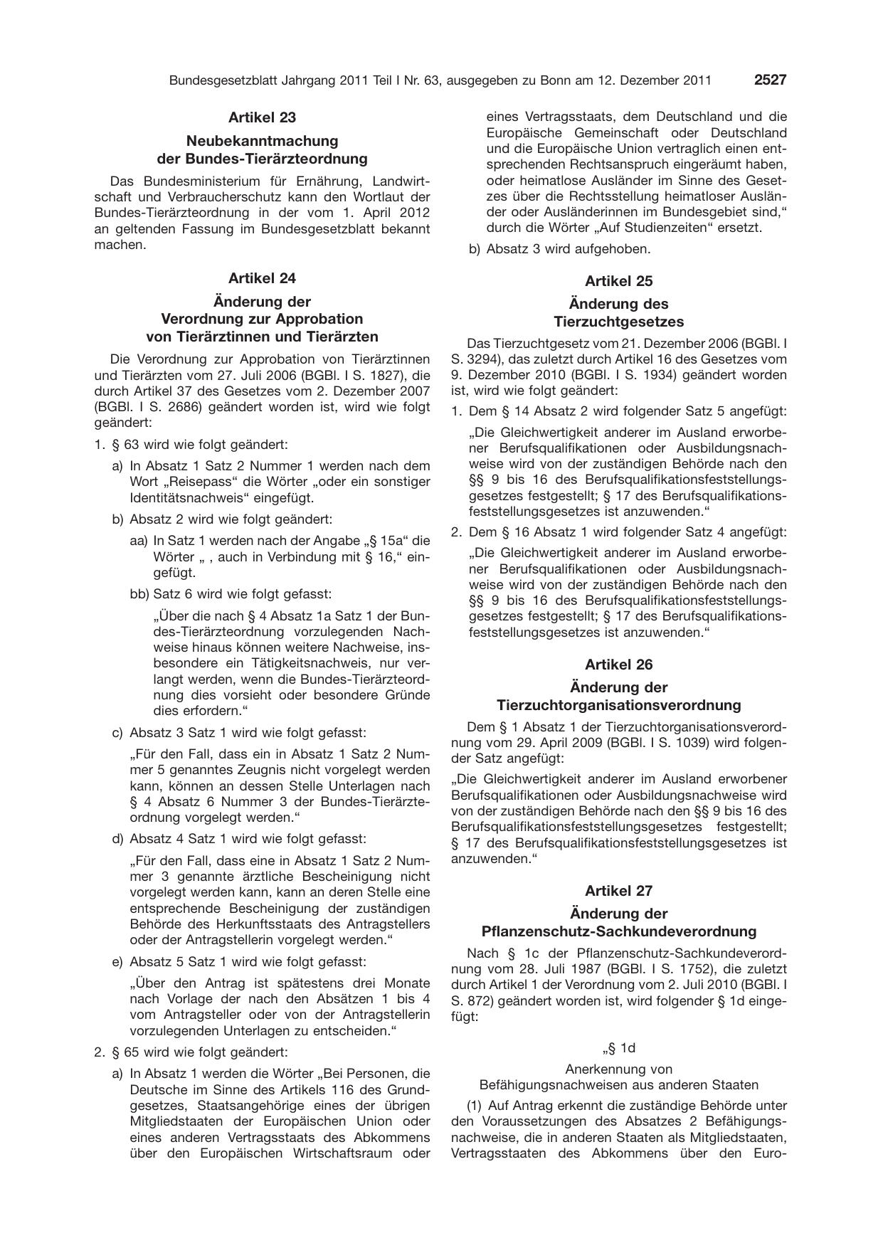 BGBl. 2011, Seite 2527 — Originalseite als Abbildung