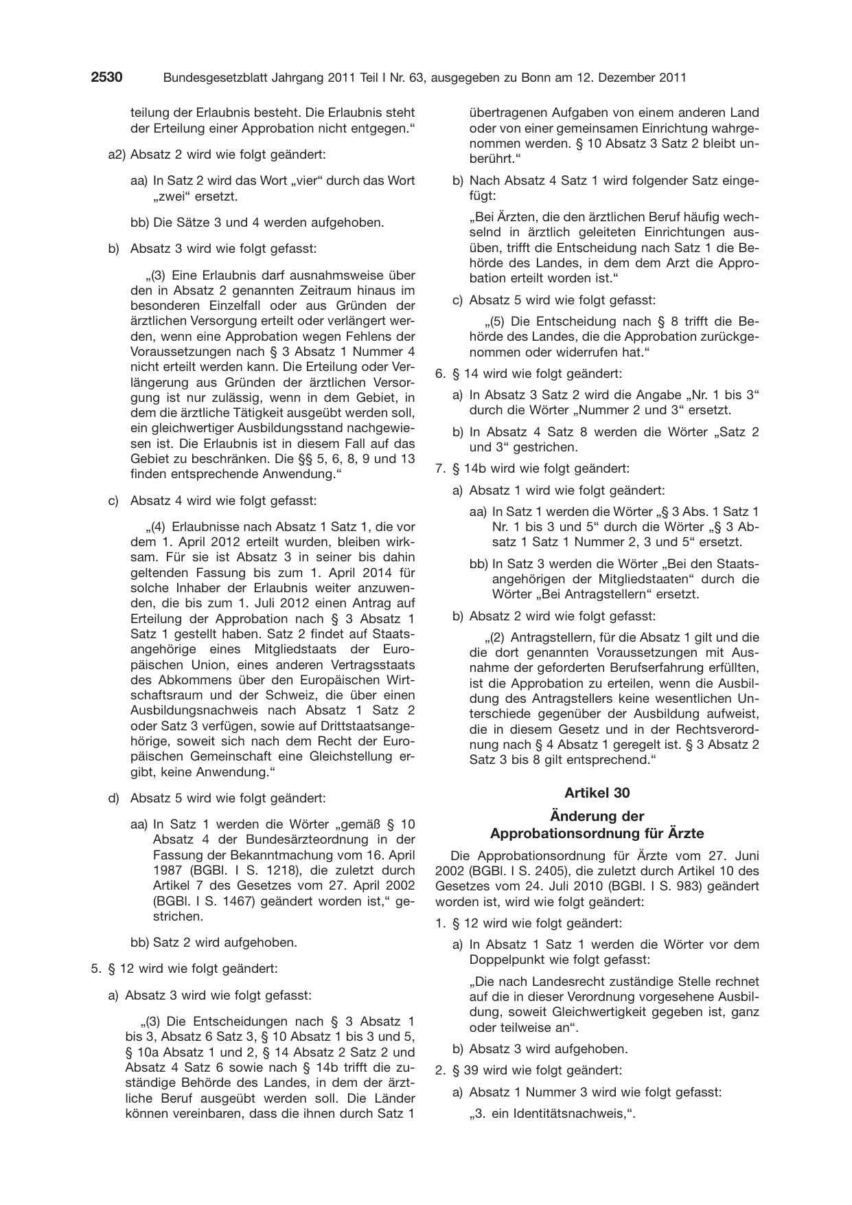 BGBl. 2011, Seite 2530 — Originalseite als Abbildung