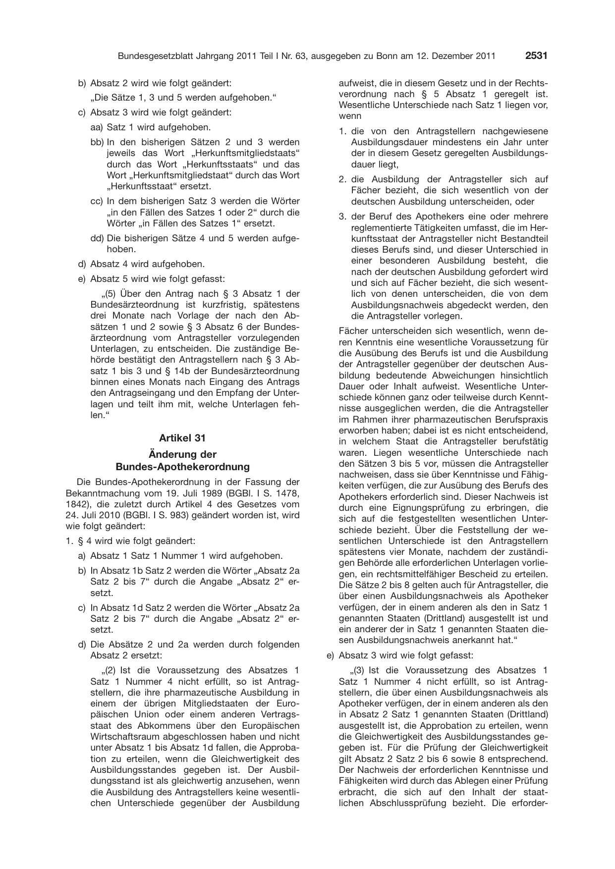 BGBl. 2011, Seite 2531 — Originalseite als Abbildung