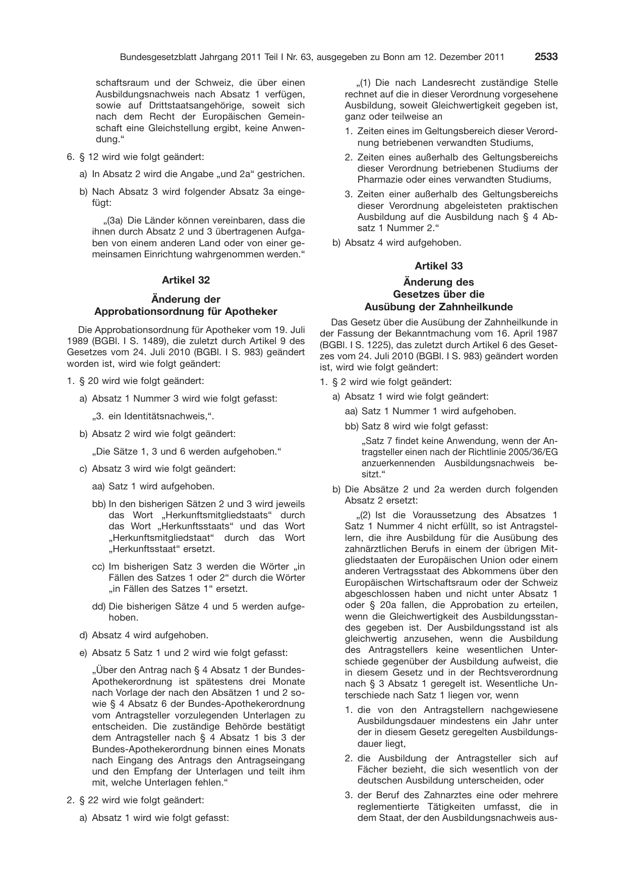 BGBl. 2011, Seite 2533 — Originalseite als Abbildung