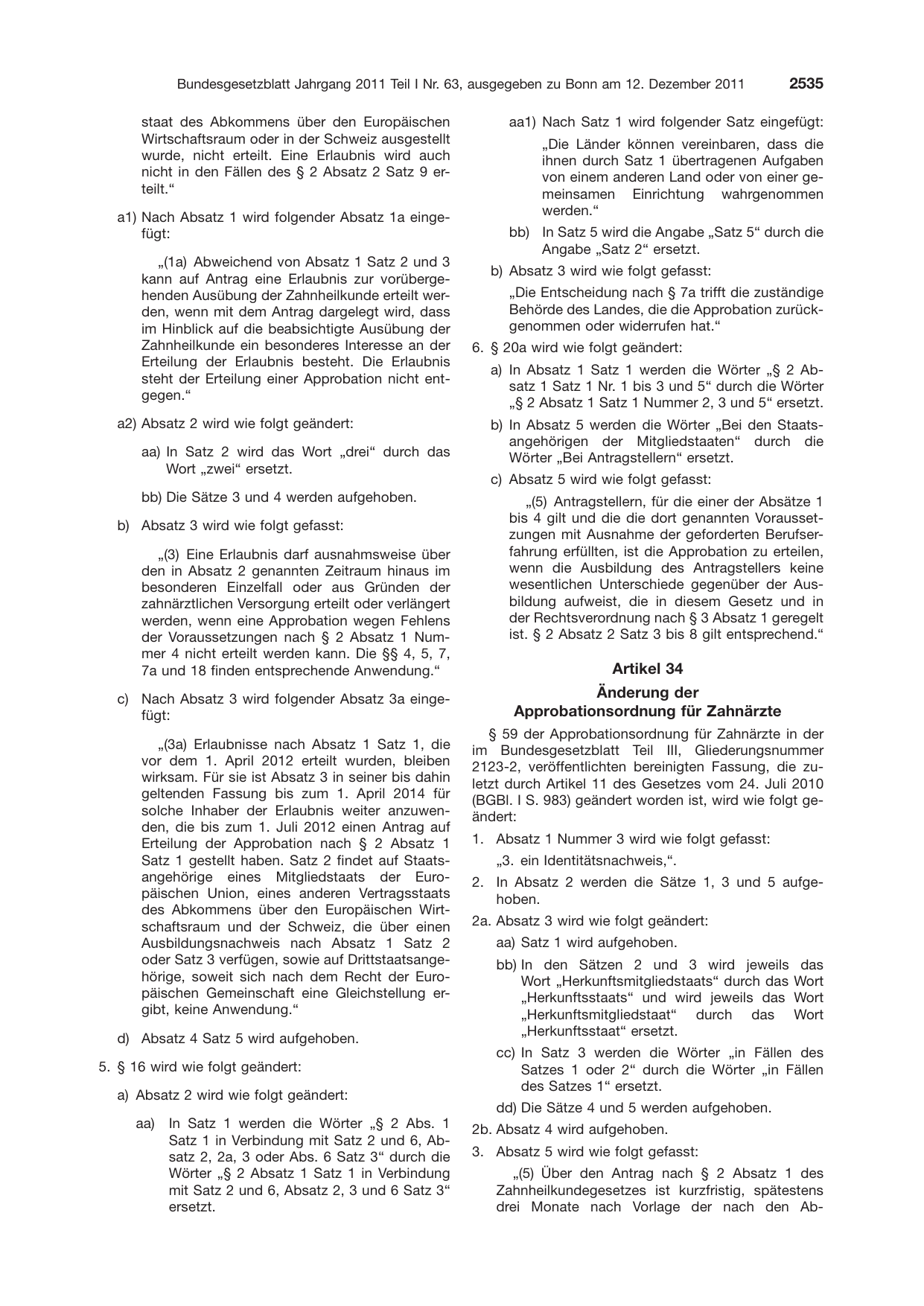 BGBl. 2011, Seite 2535 — Originalseite als Abbildung
