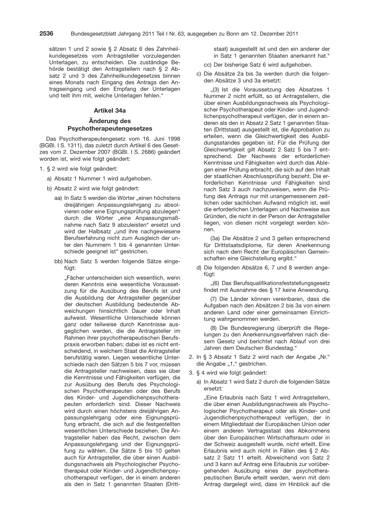 BGBl. 2011, Seite 2536 — Originalseite als Abbildung