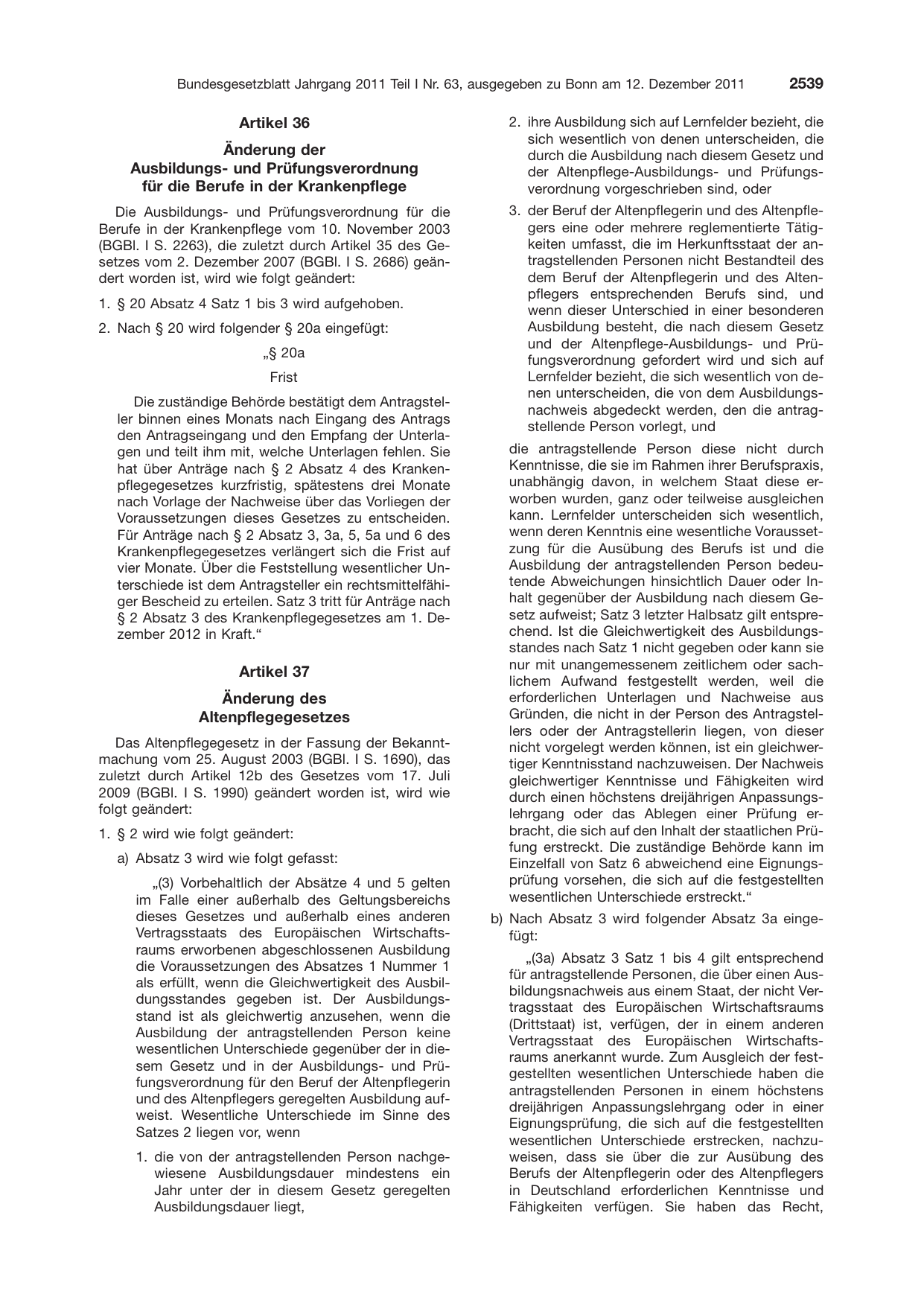 BGBl. 2011, Seite 2539 — Originalseite als Abbildung