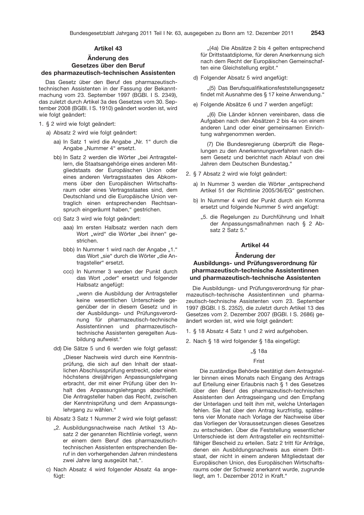 BGBl. 2011, Seite 2543 — Originalseite als Abbildung