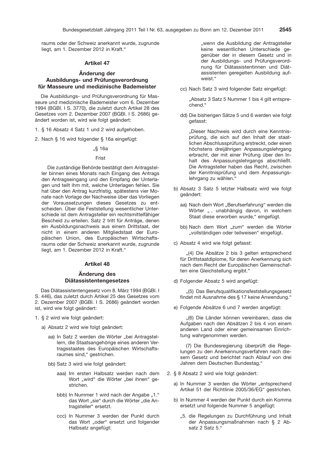 BGBl. 2011, Seite 2545 — Originalseite als Abbildung