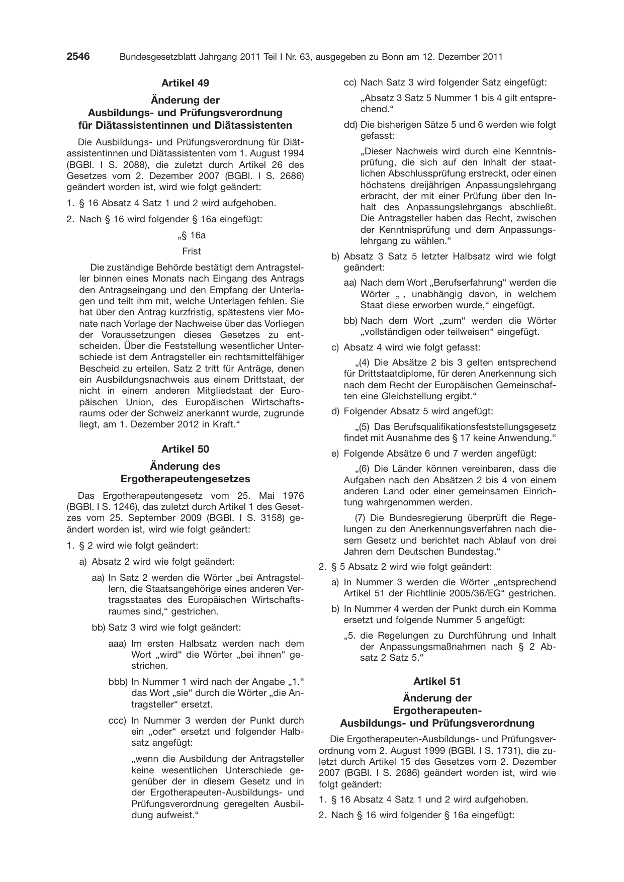 BGBl. 2011, Seite 2546 — Originalseite als Abbildung