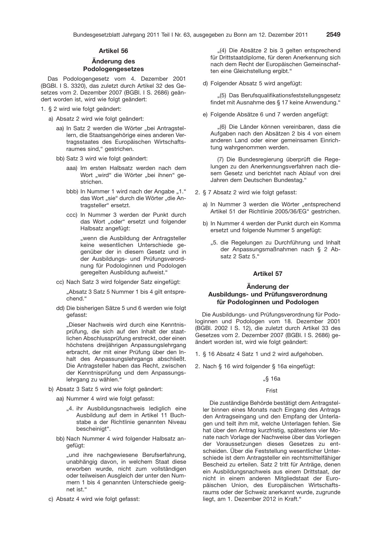BGBl. 2011, Seite 2549 — Originalseite als Abbildung