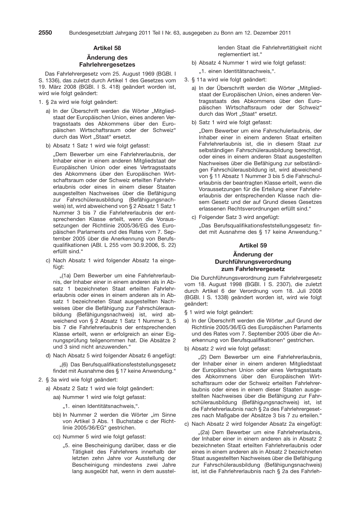 BGBl. 2011, Seite 2550 — Originalseite als Abbildung