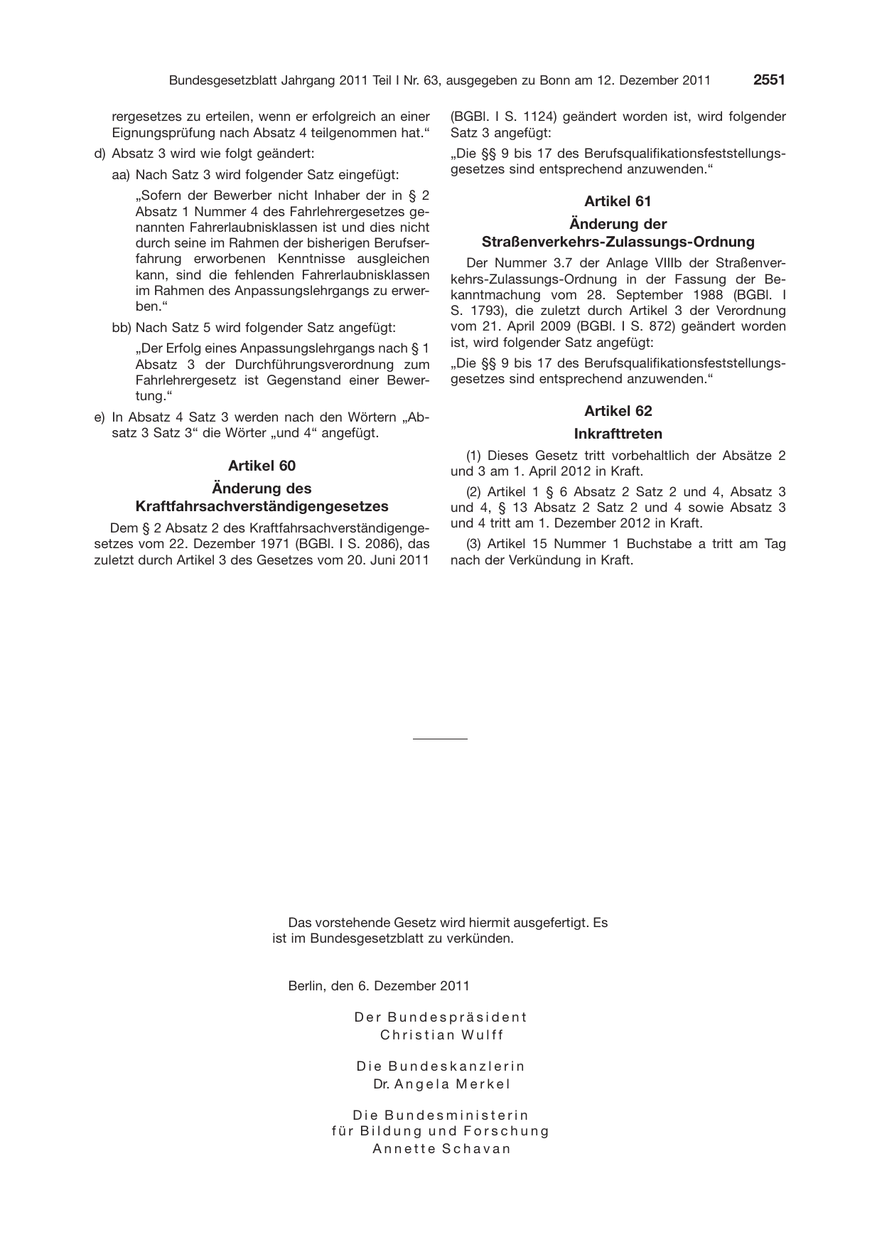 BGBl. 2011, Seite 2551 — Originalseite als Abbildung