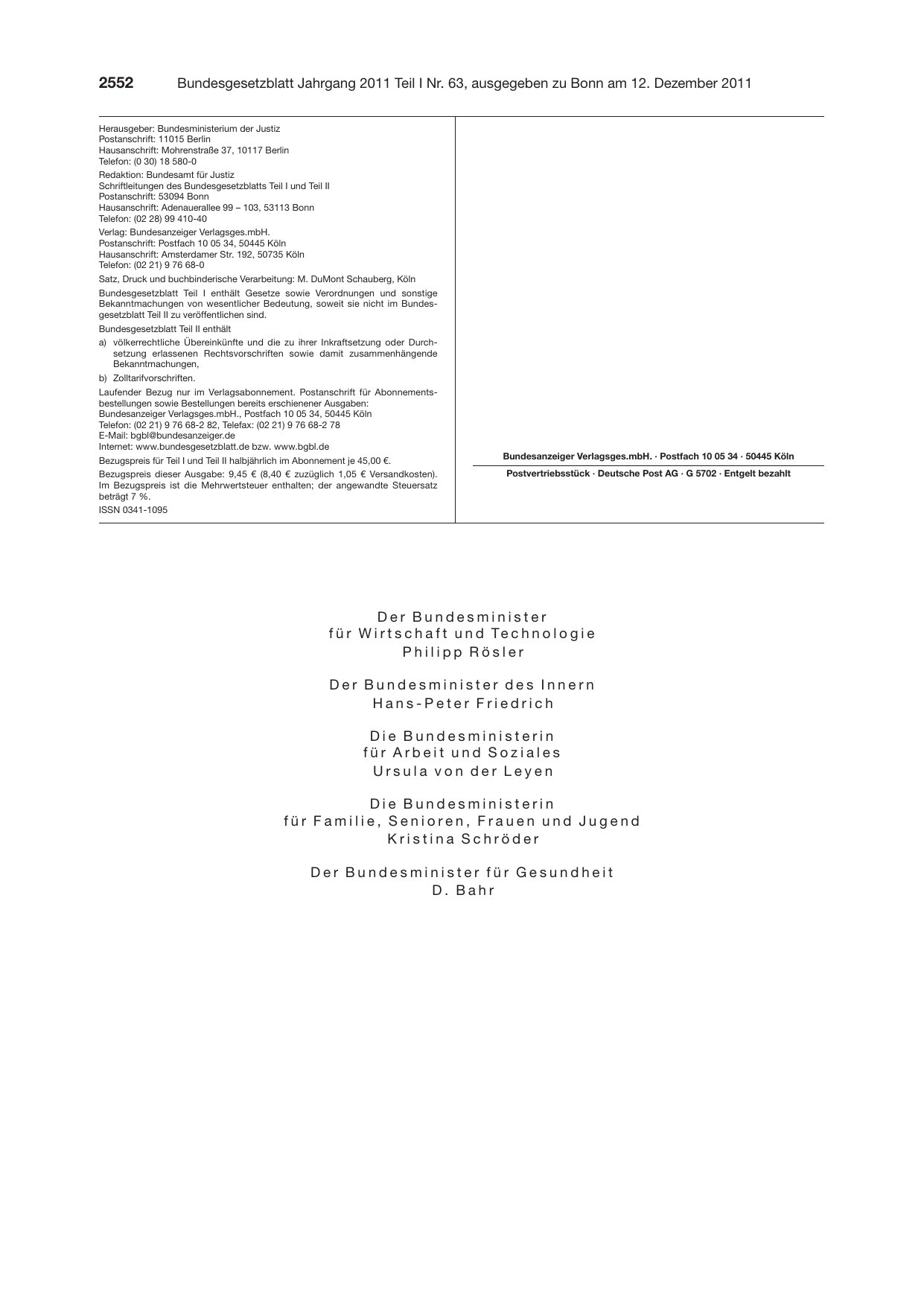 BGBl. 2011, Seite 2552 — Originalseite als Abbildung