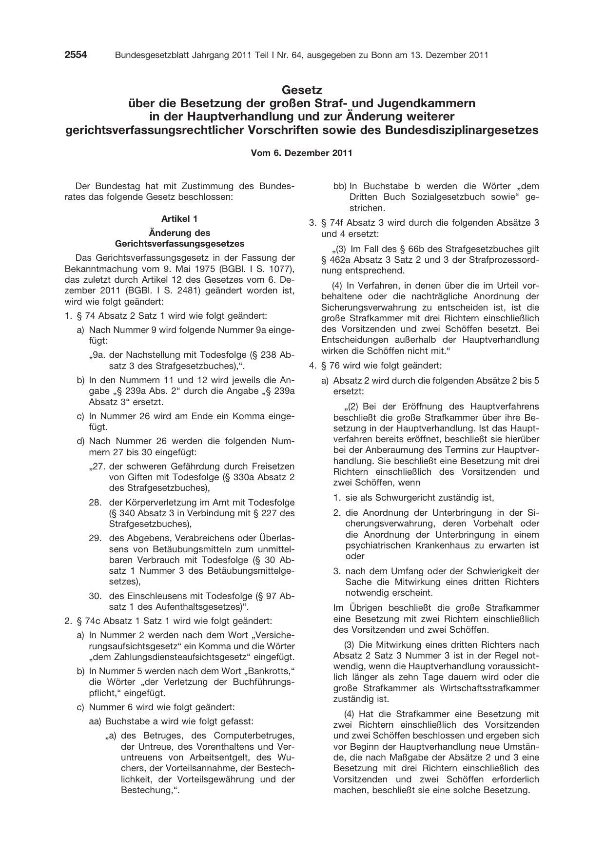 BGBl. 2011, Seite 2554 — Originalseite als Abbildung