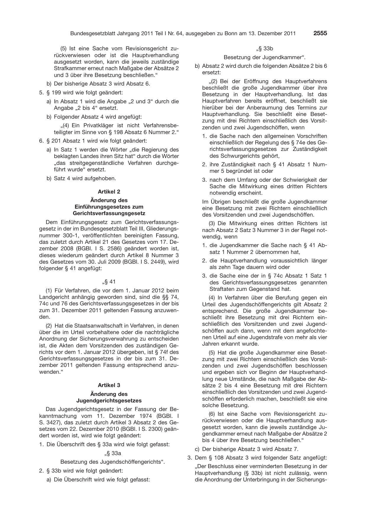 BGBl. 2011, Seite 2555 — Originalseite als Abbildung
