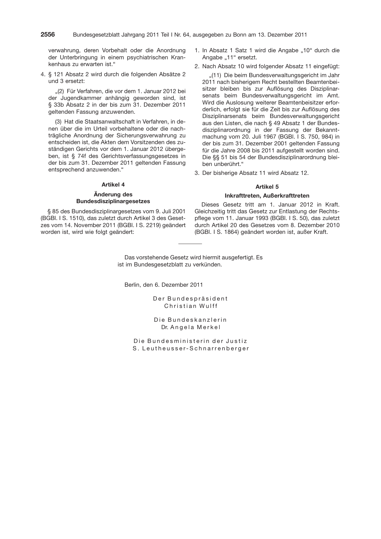 BGBl. 2011, Seite 2556 — Originalseite als Abbildung