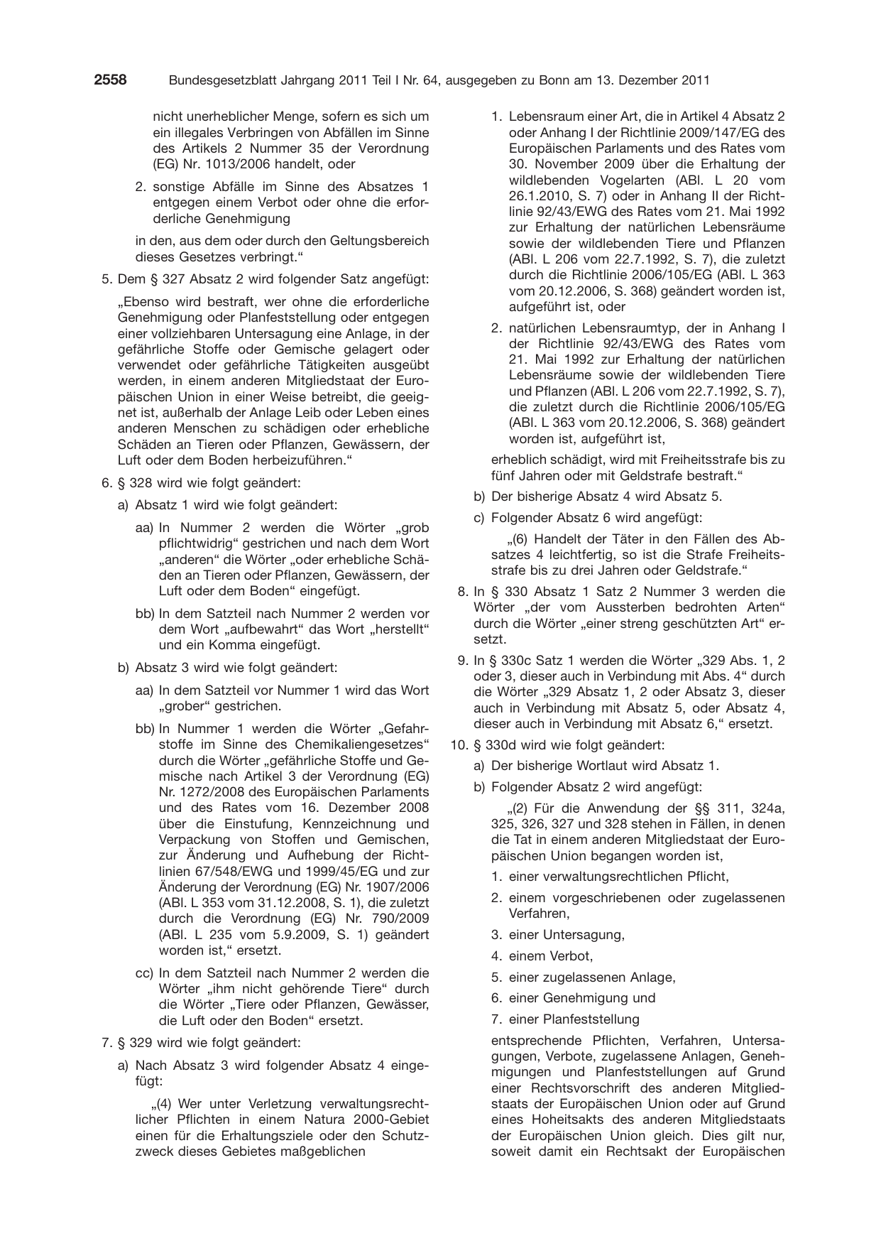 BGBl. 2011, Seite 2558 — Originalseite als Abbildung