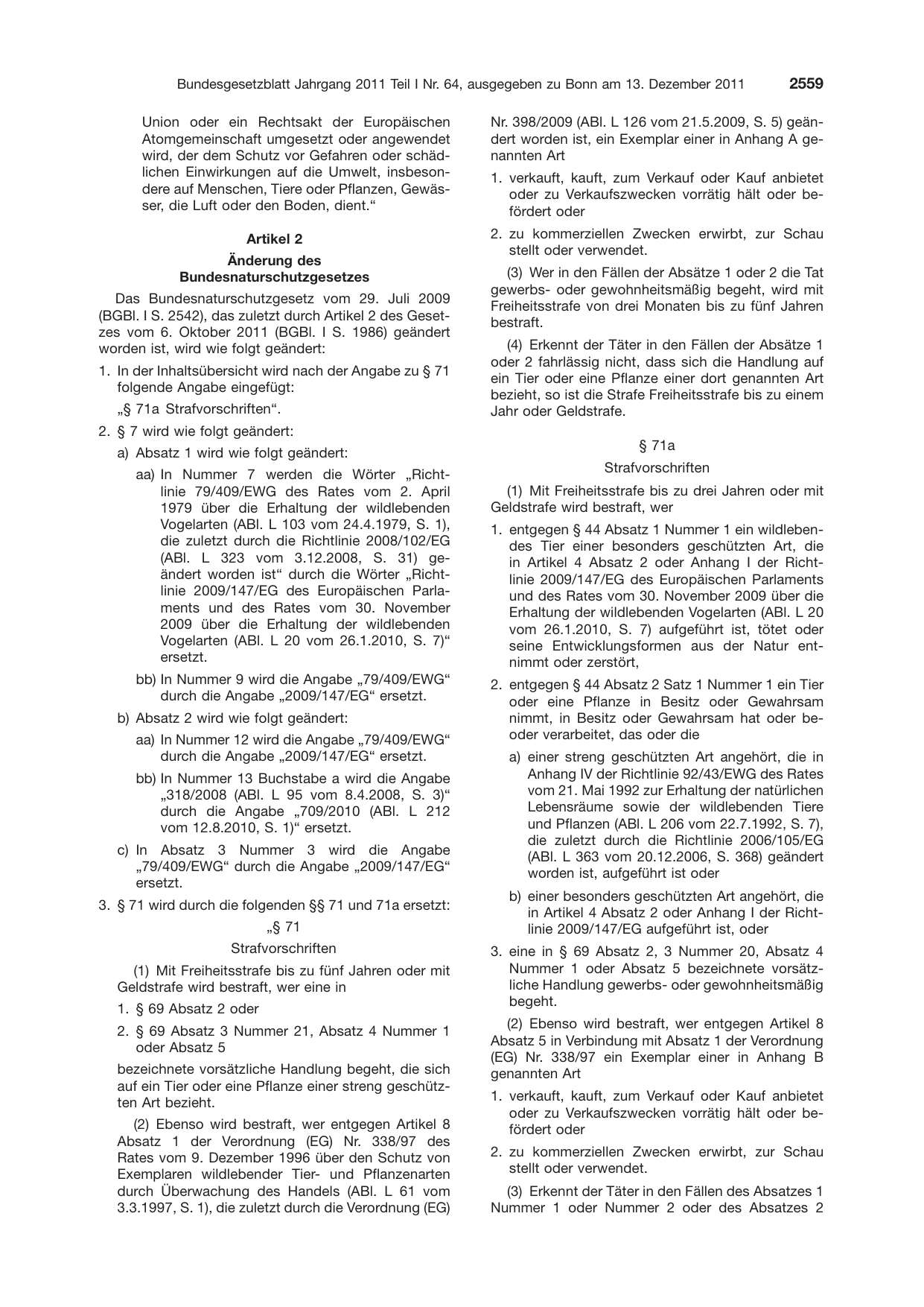 BGBl. 2011, Seite 2559 — Originalseite als Abbildung