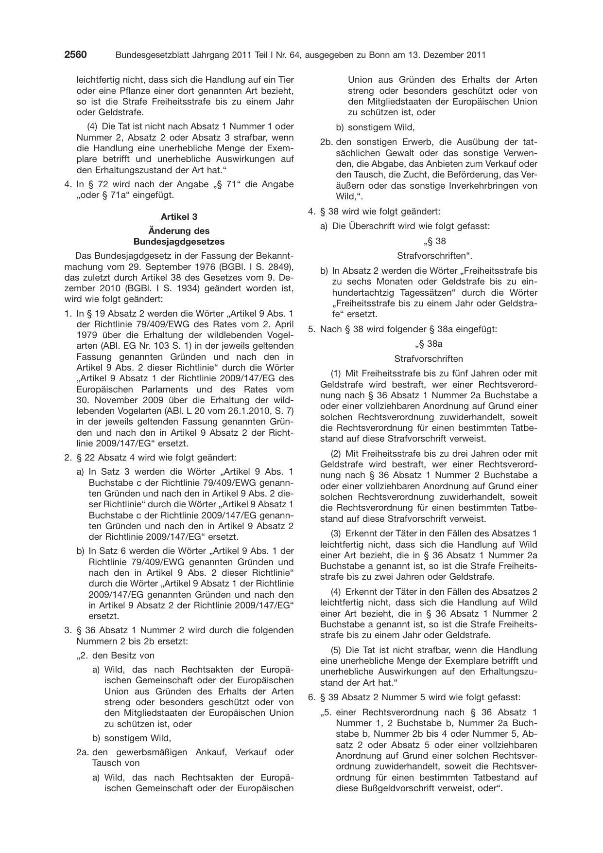 BGBl. 2011, Seite 2560 — Originalseite als Abbildung
