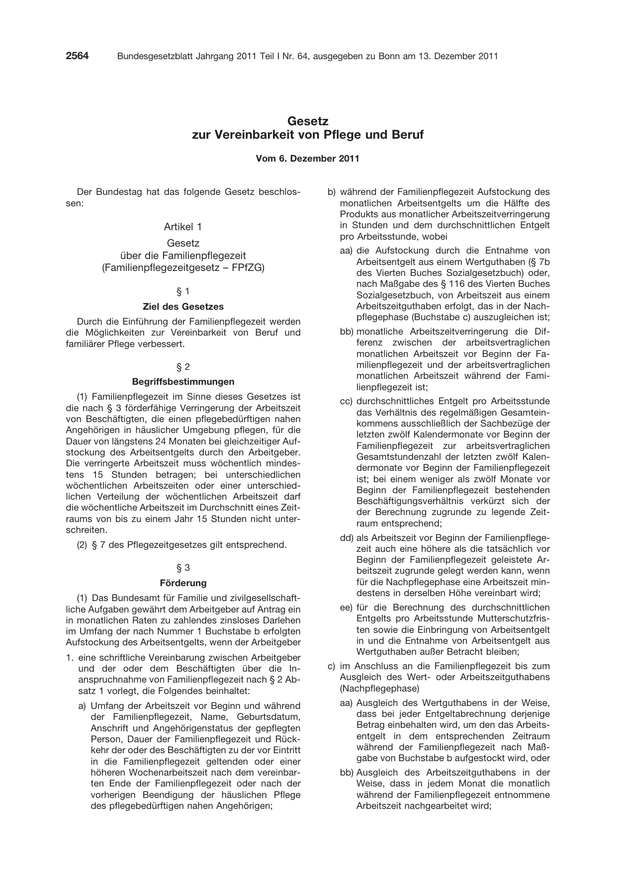 BGBl. 2011, Seite 2564 — Originalseite als Abbildung