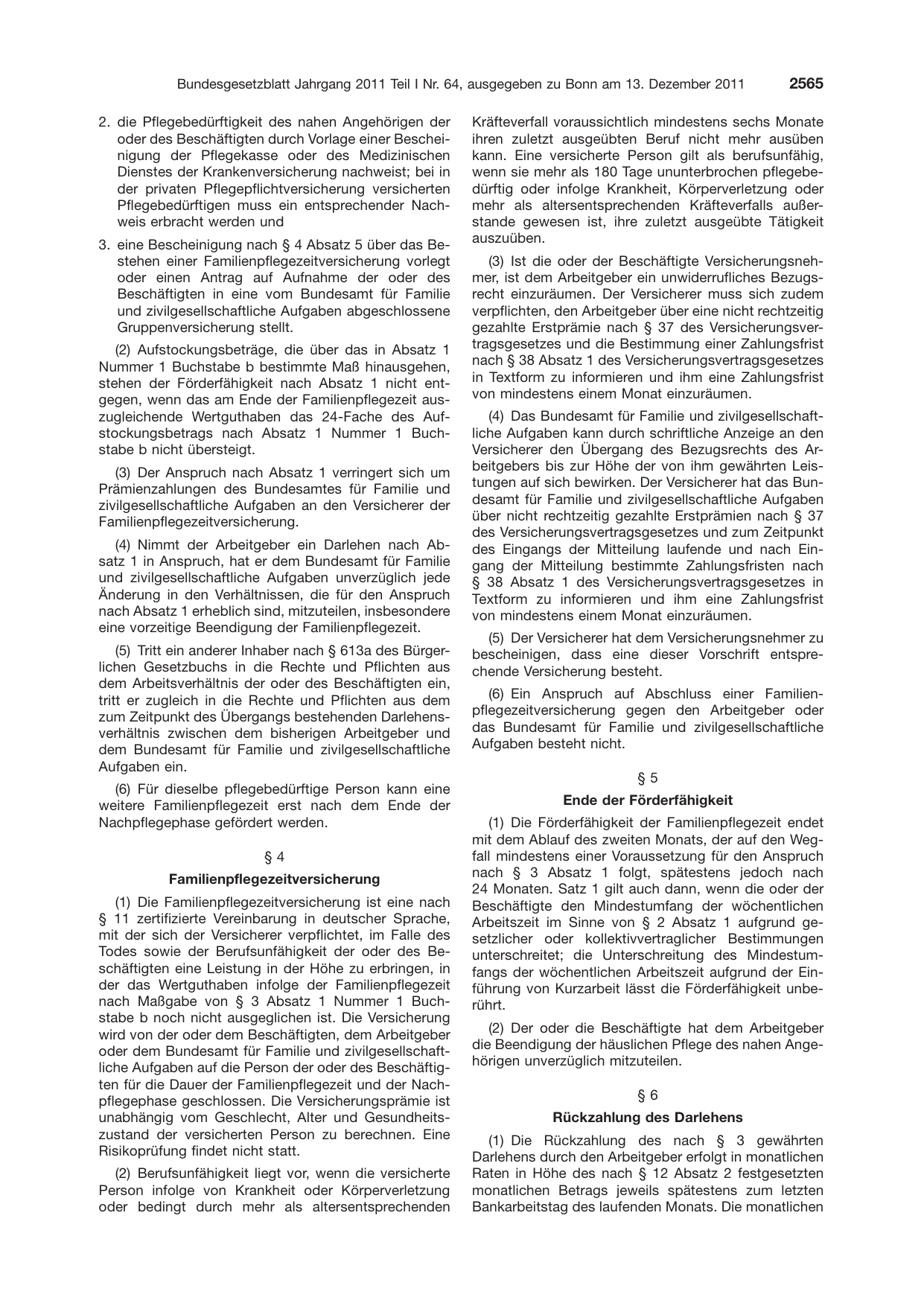 BGBl. 2011, Seite 2565 — Originalseite als Abbildung