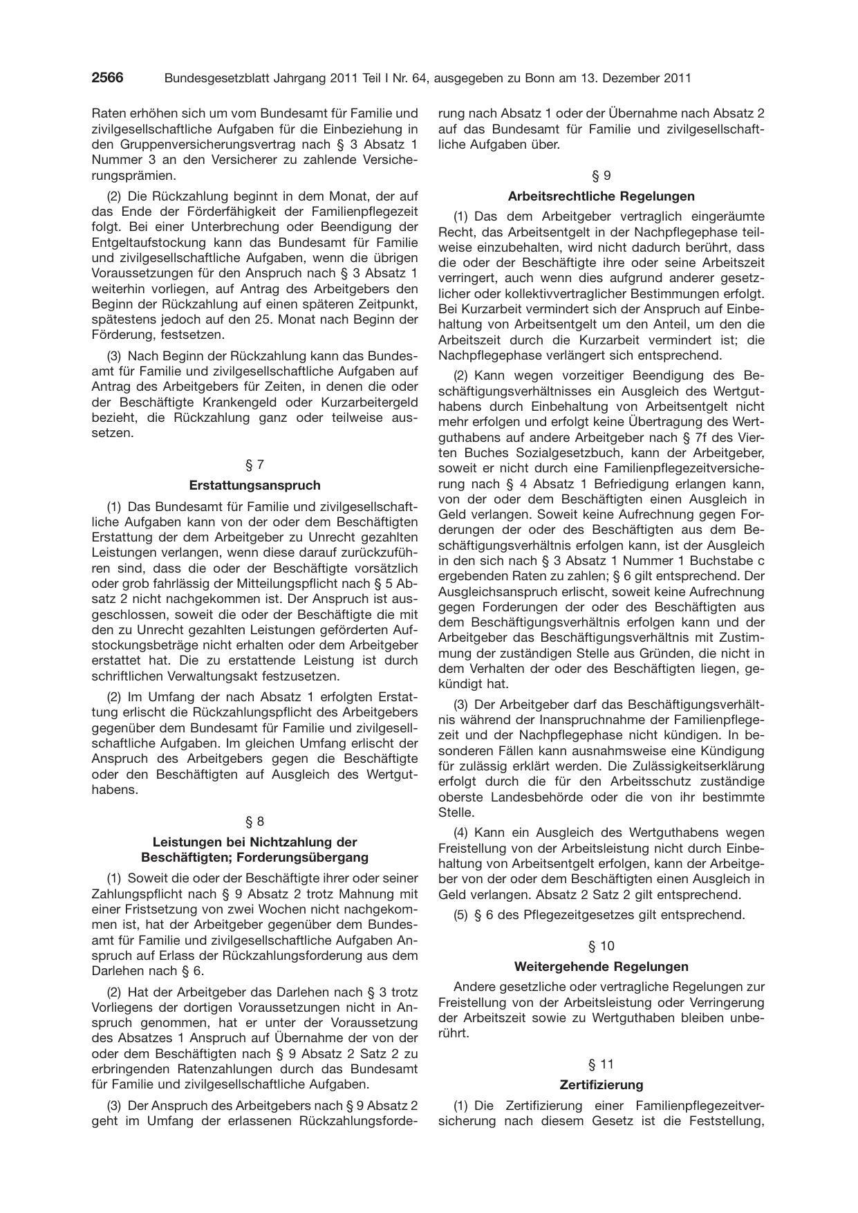 BGBl. 2011, Seite 2566 — Originalseite als Abbildung