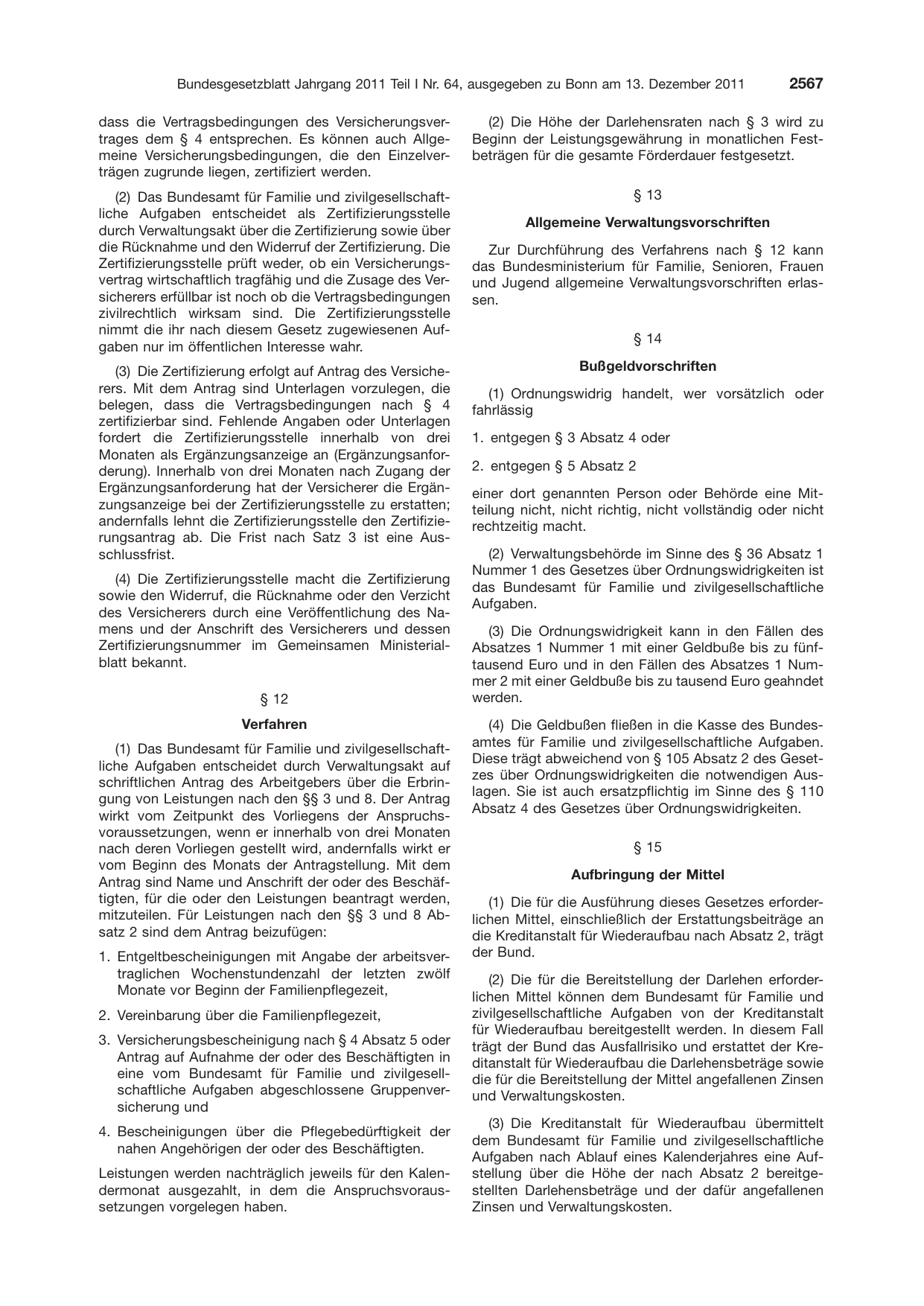 BGBl. 2011, Seite 2567 — Originalseite als Abbildung