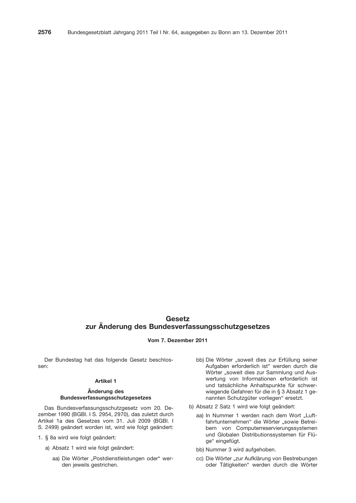 BGBl. 2011, Seite 2576 — Originalseite als Abbildung