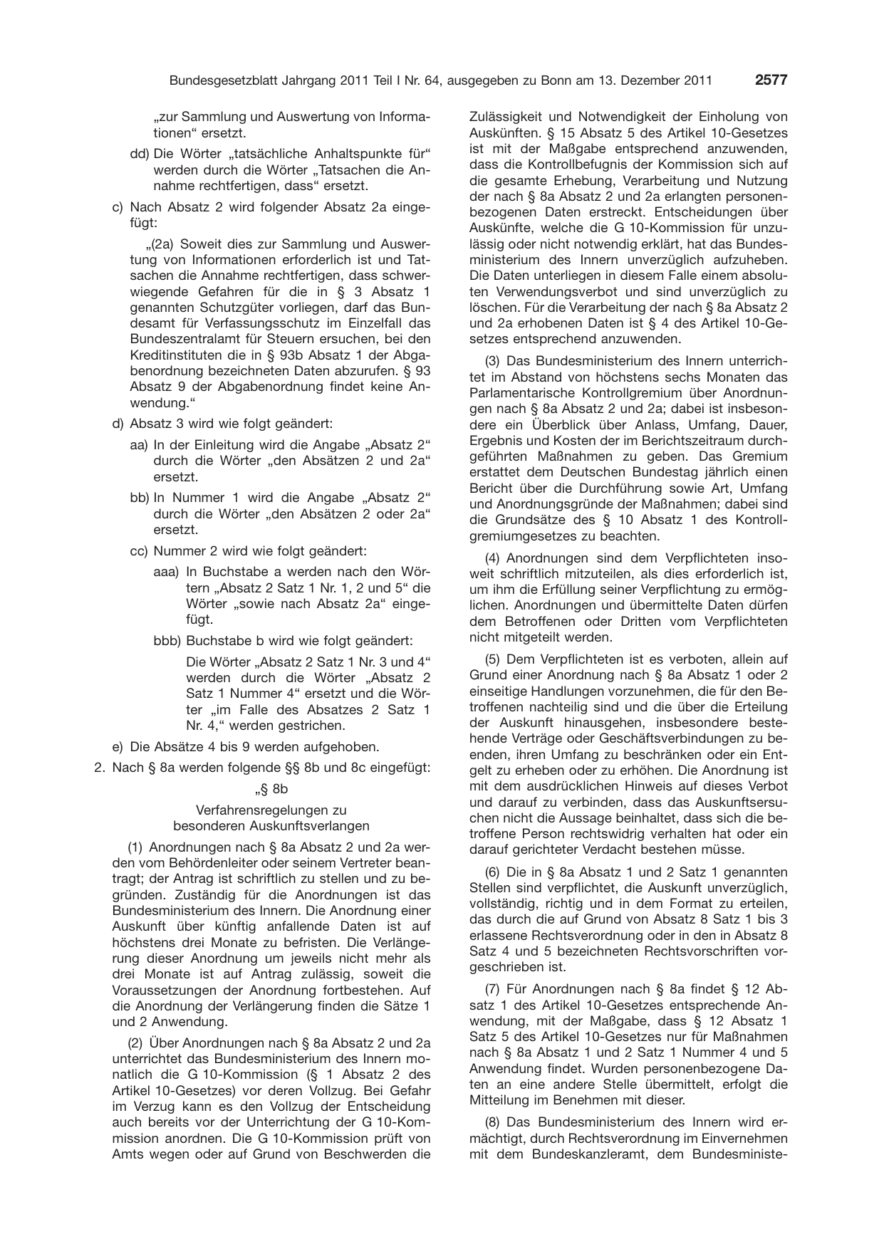 BGBl. 2011, Seite 2577 — Originalseite als Abbildung