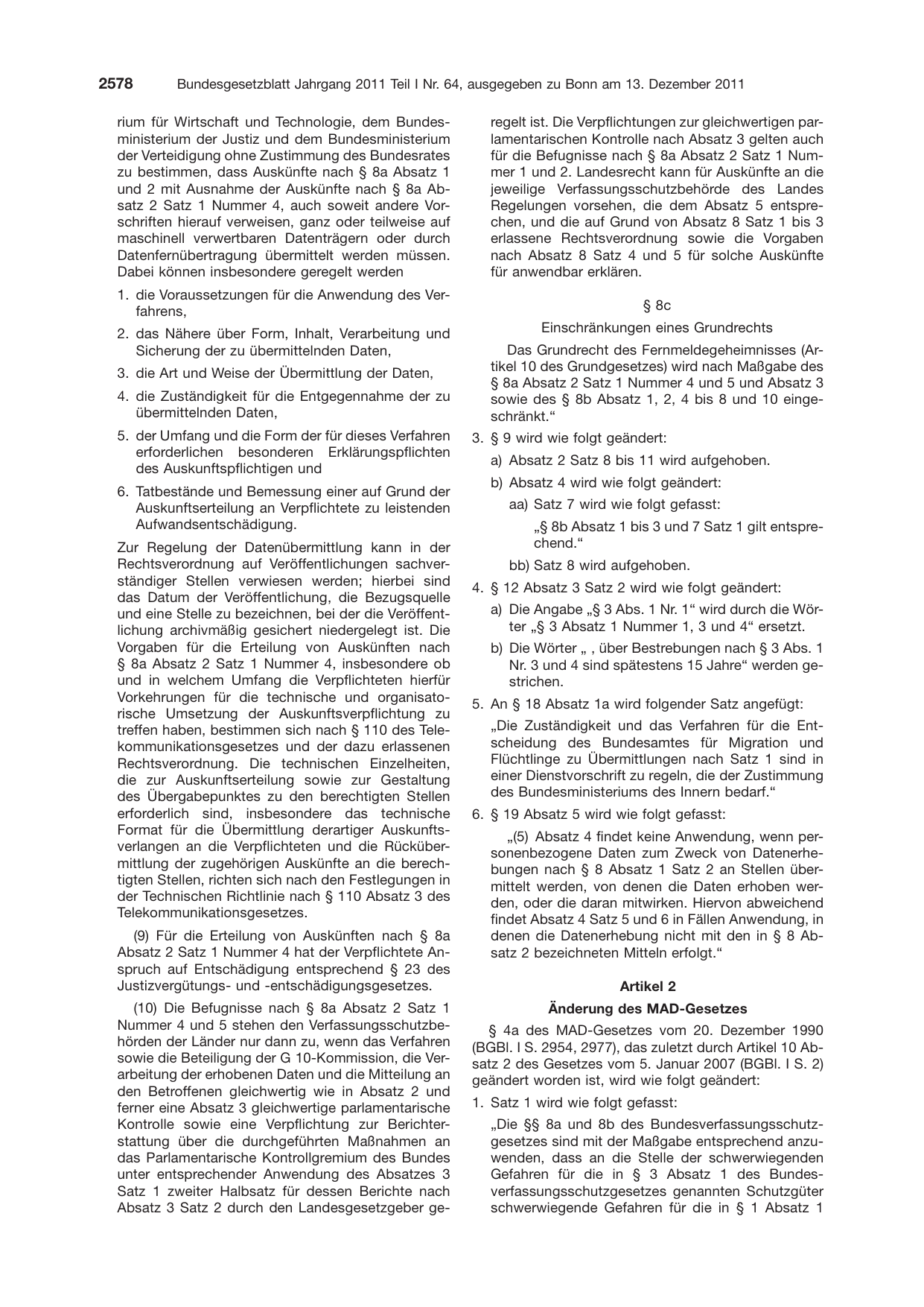 BGBl. 2011, Seite 2578 — Originalseite als Abbildung