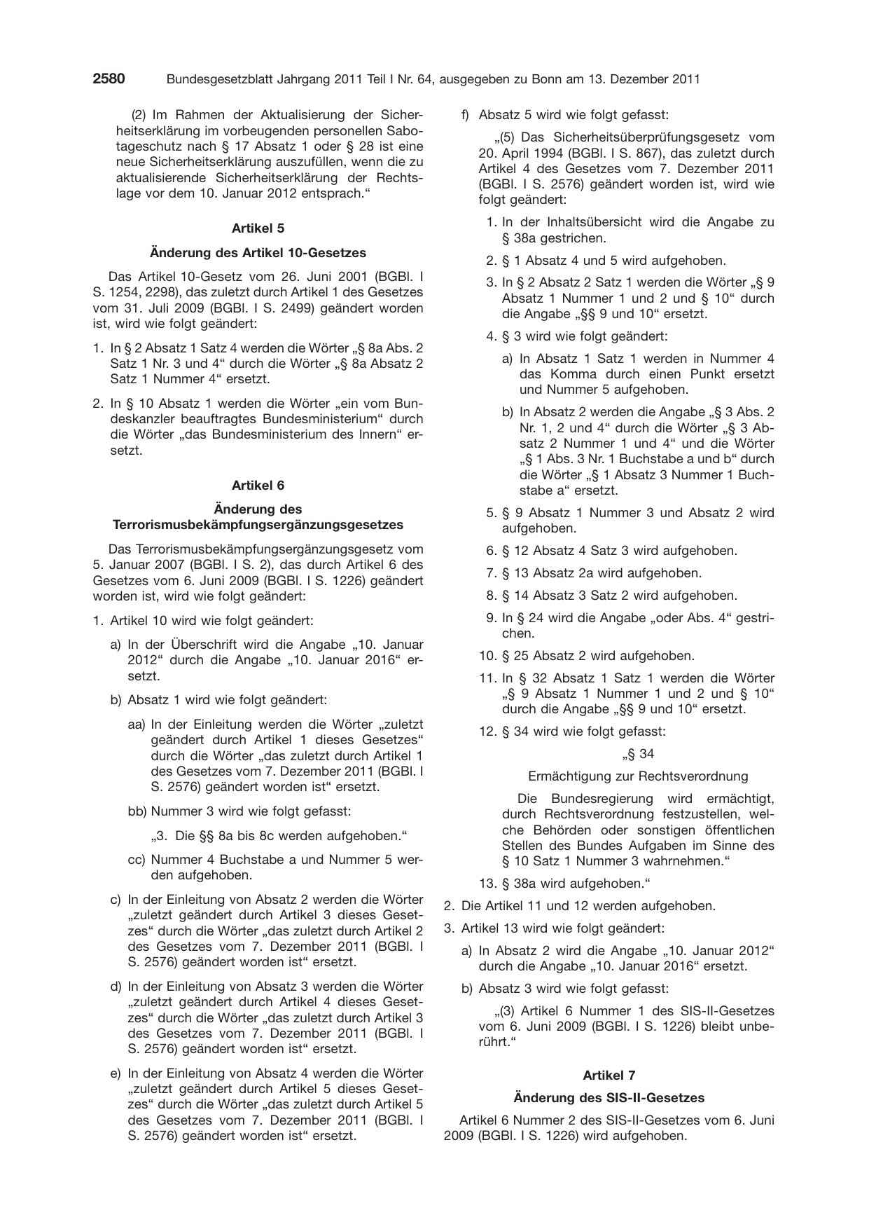 BGBl. 2011, Seite 2580 — Originalseite als Abbildung