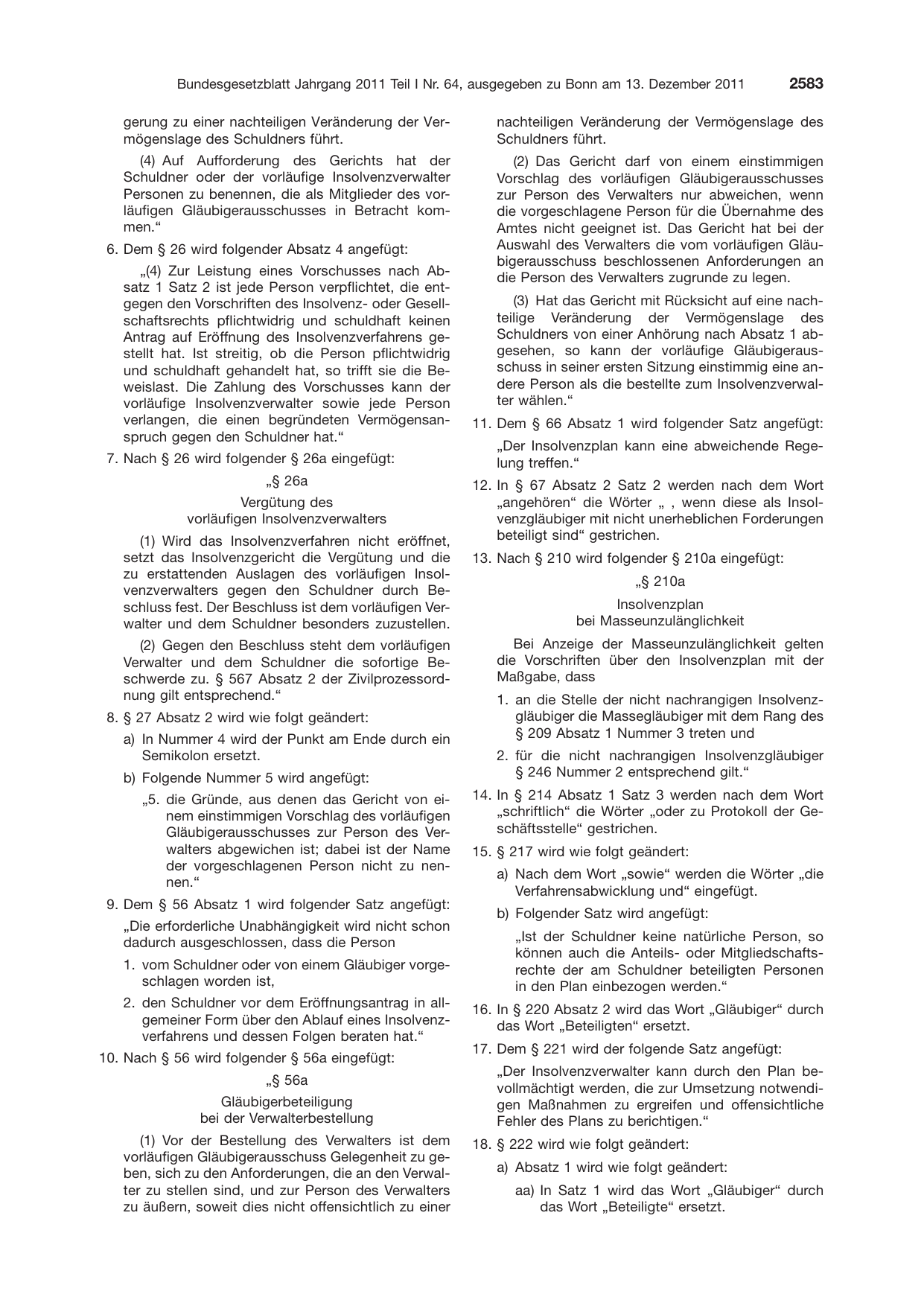 BGBl. 2011, Seite 2583 — Originalseite als Abbildung