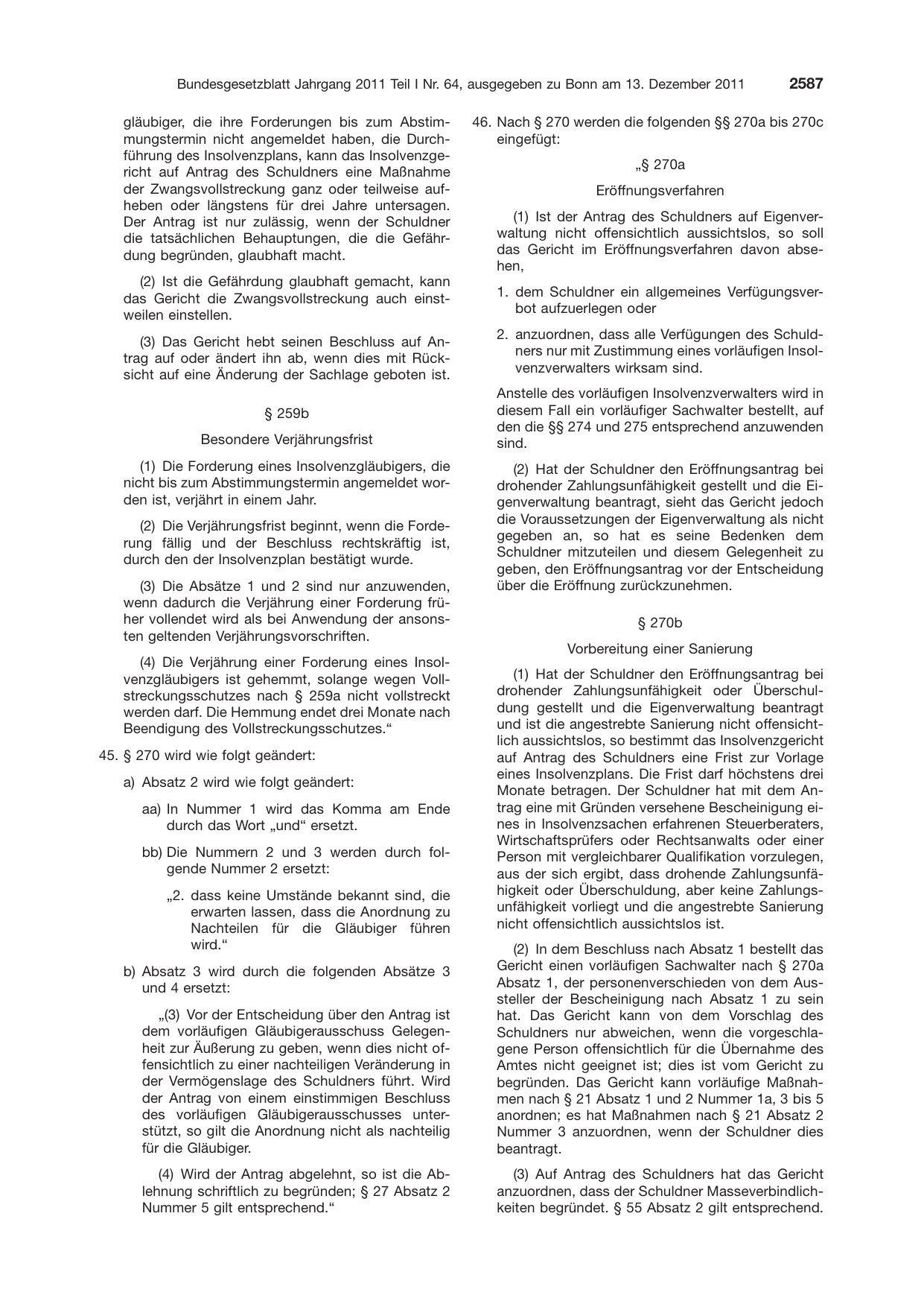 BGBl. 2011, Seite 2587 — Originalseite als Abbildung