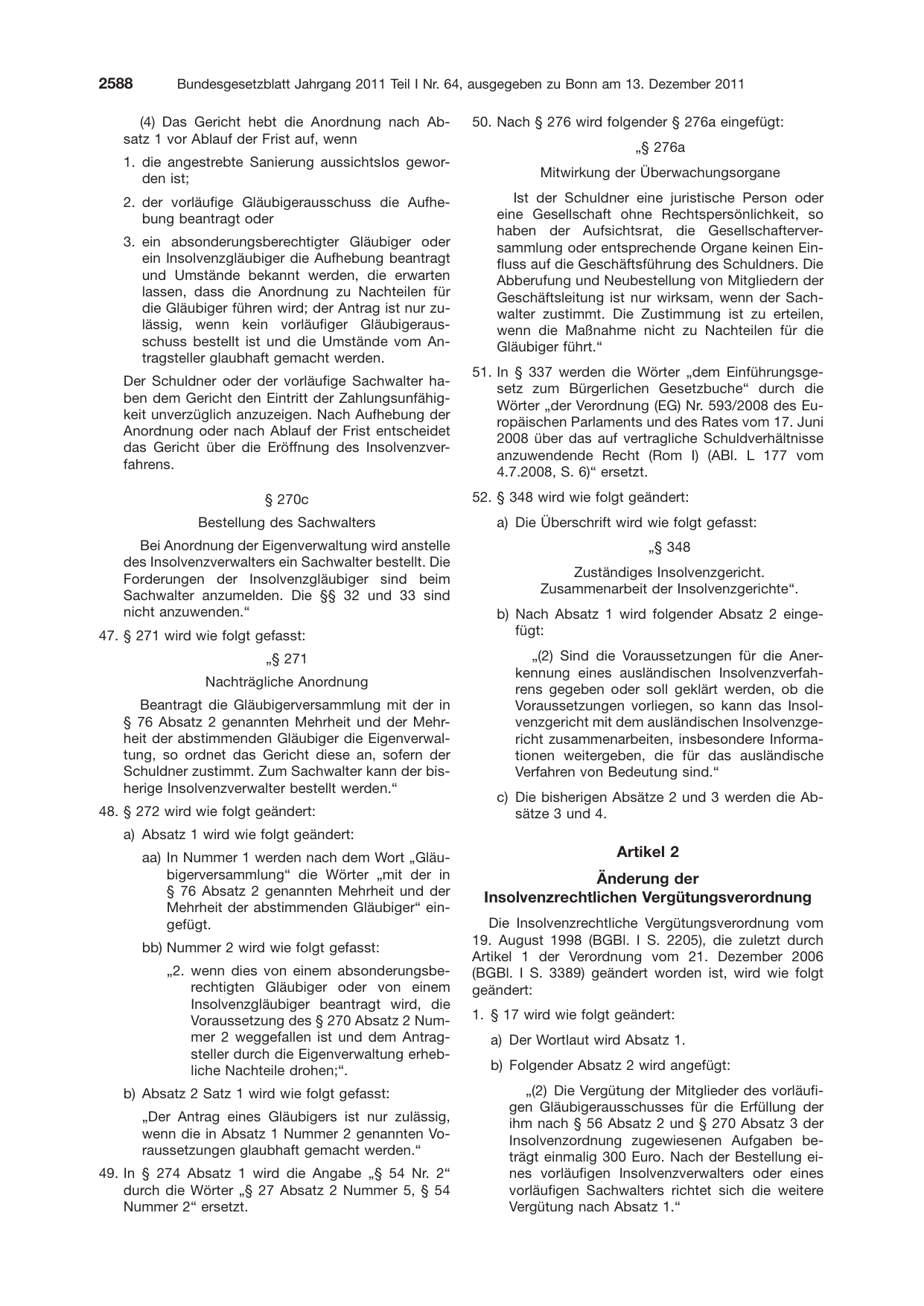 BGBl. 2011, Seite 2588 — Originalseite als Abbildung