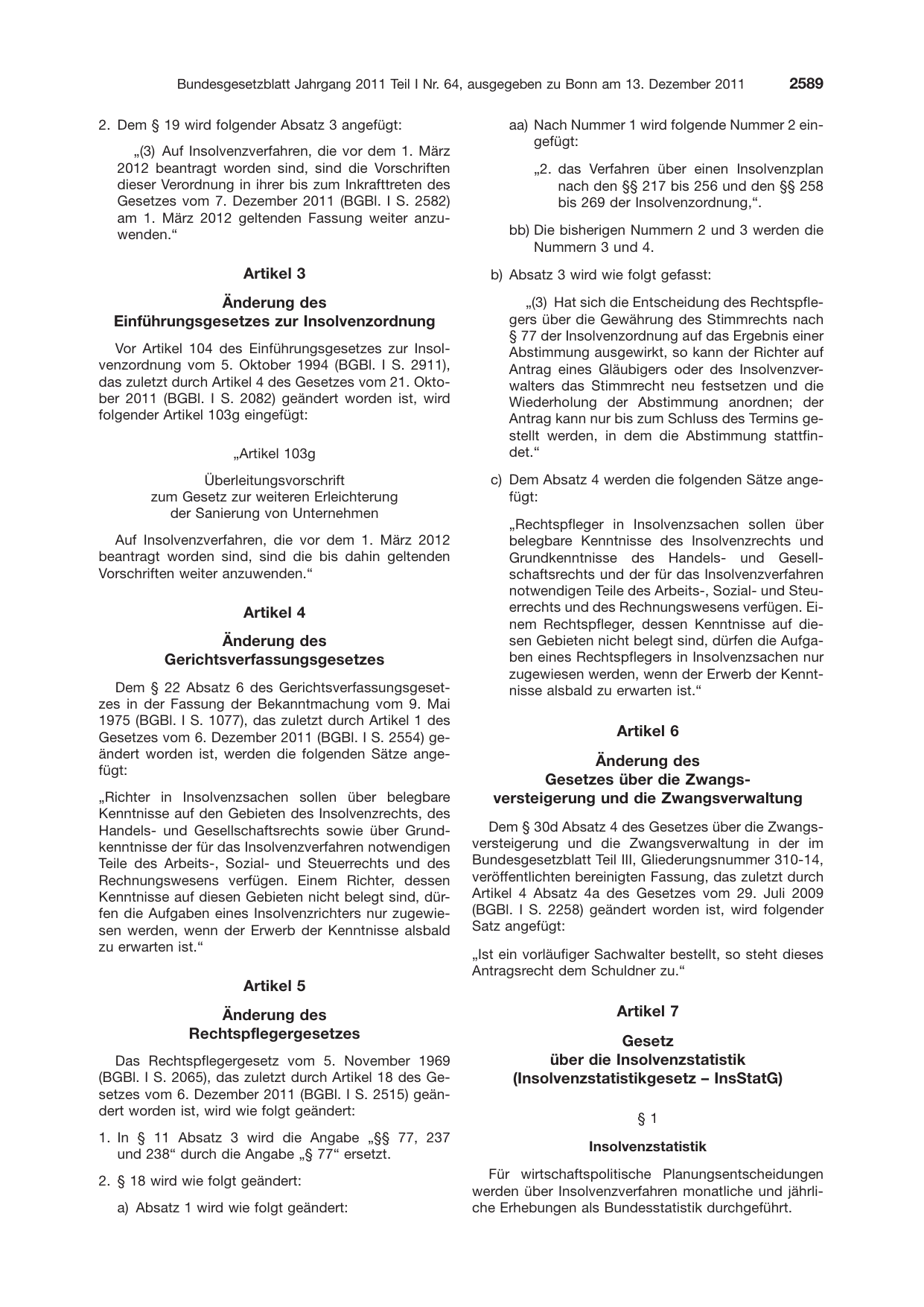 BGBl. 2011, Seite 2589 — Originalseite als Abbildung