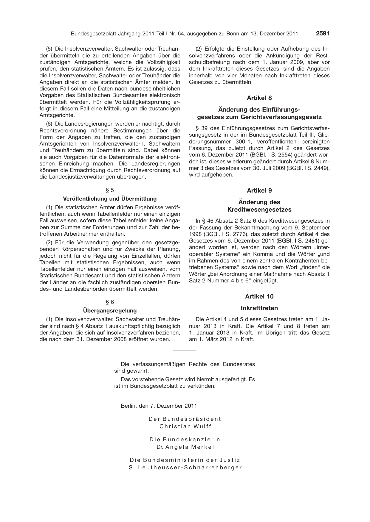 BGBl. 2011, Seite 2591 — Originalseite als Abbildung