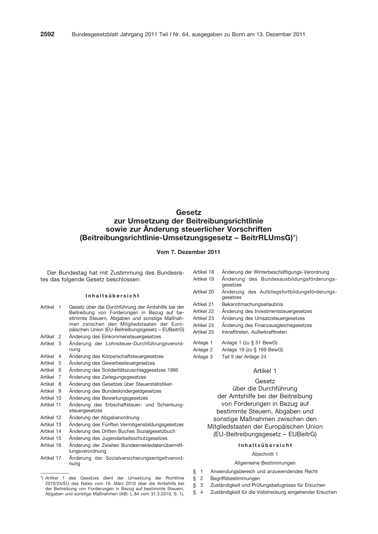 BGBl. 2011, Seite 2592 — Originalseite als Abbildung