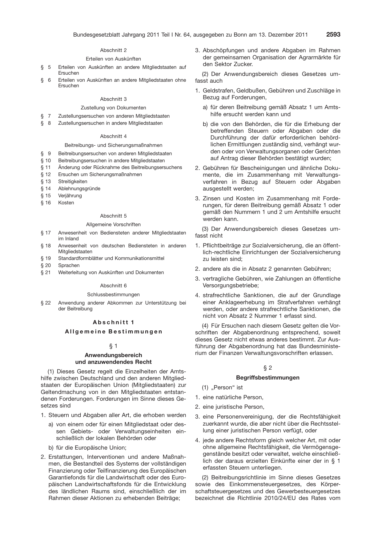 BGBl. 2011, Seite 2593 — Originalseite als Abbildung