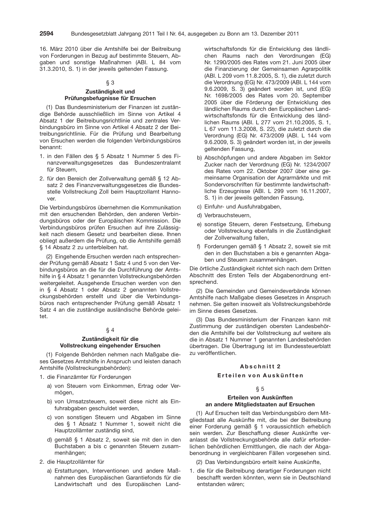 BGBl. 2011, Seite 2594 — Originalseite als Abbildung