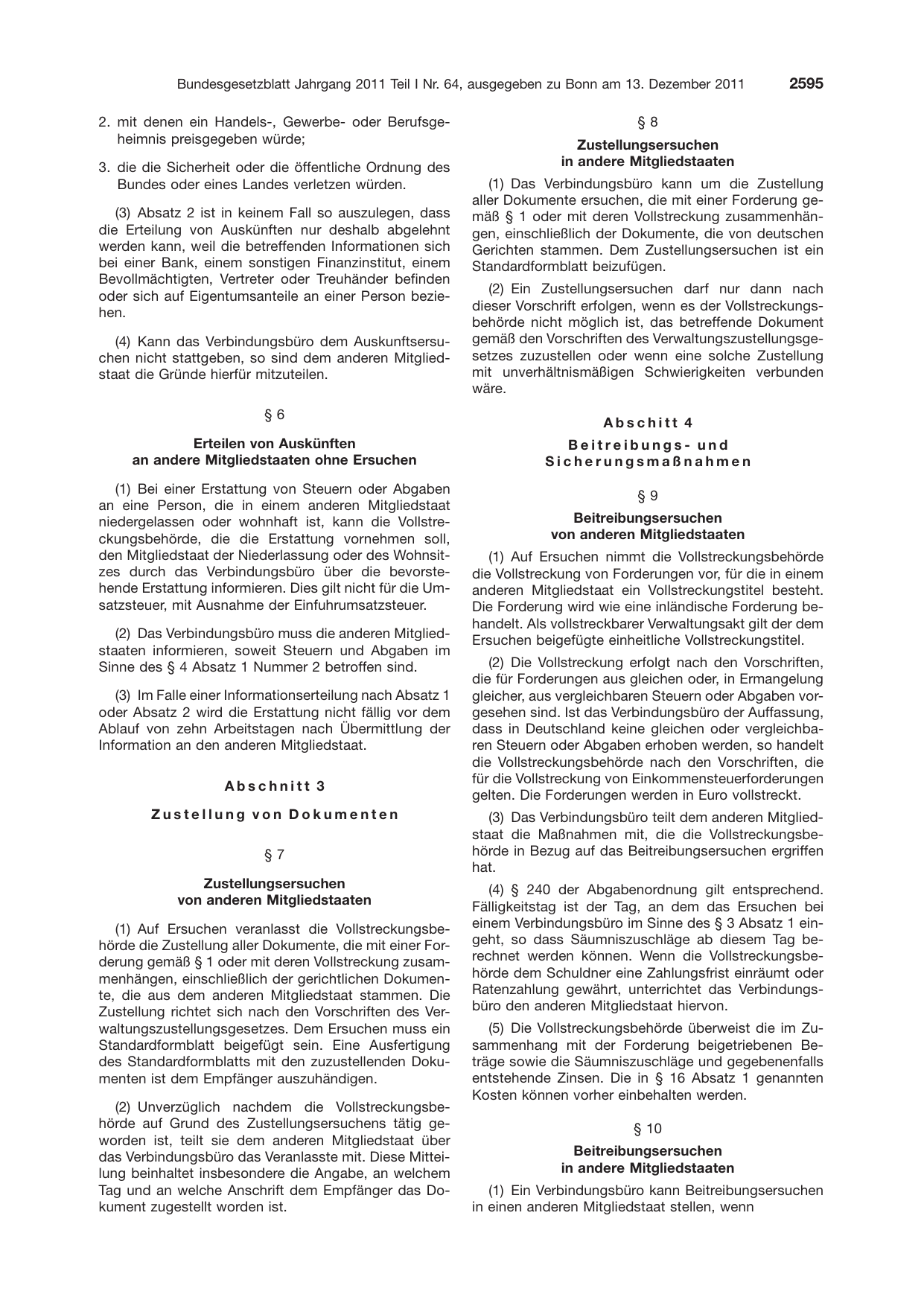 BGBl. 2011, Seite 2595 — Originalseite als Abbildung