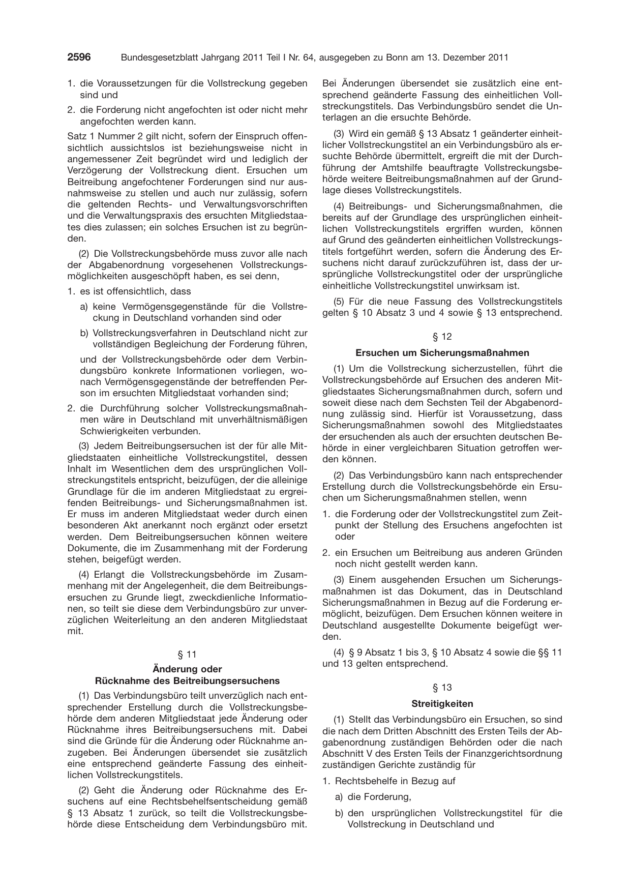 BGBl. 2011, Seite 2596 — Originalseite als Abbildung