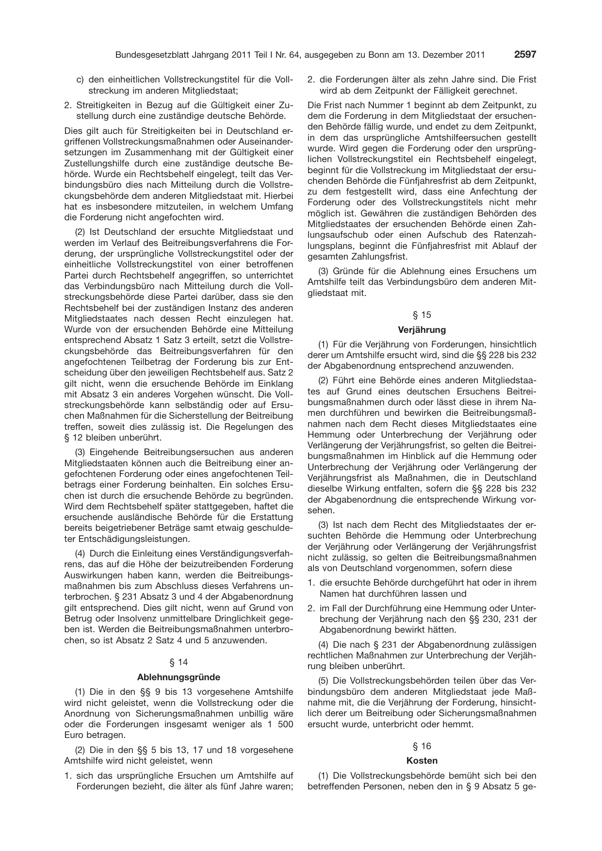 BGBl. 2011, Seite 2597 — Originalseite als Abbildung