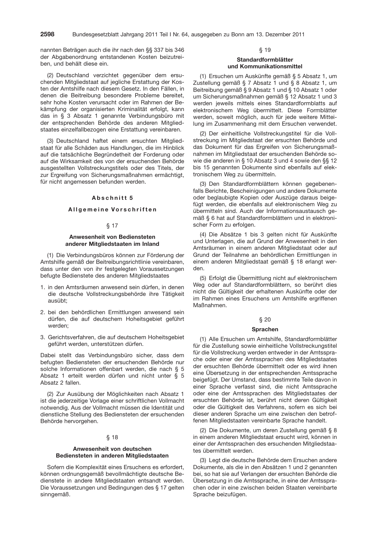 BGBl. 2011, Seite 2598 — Originalseite als Abbildung