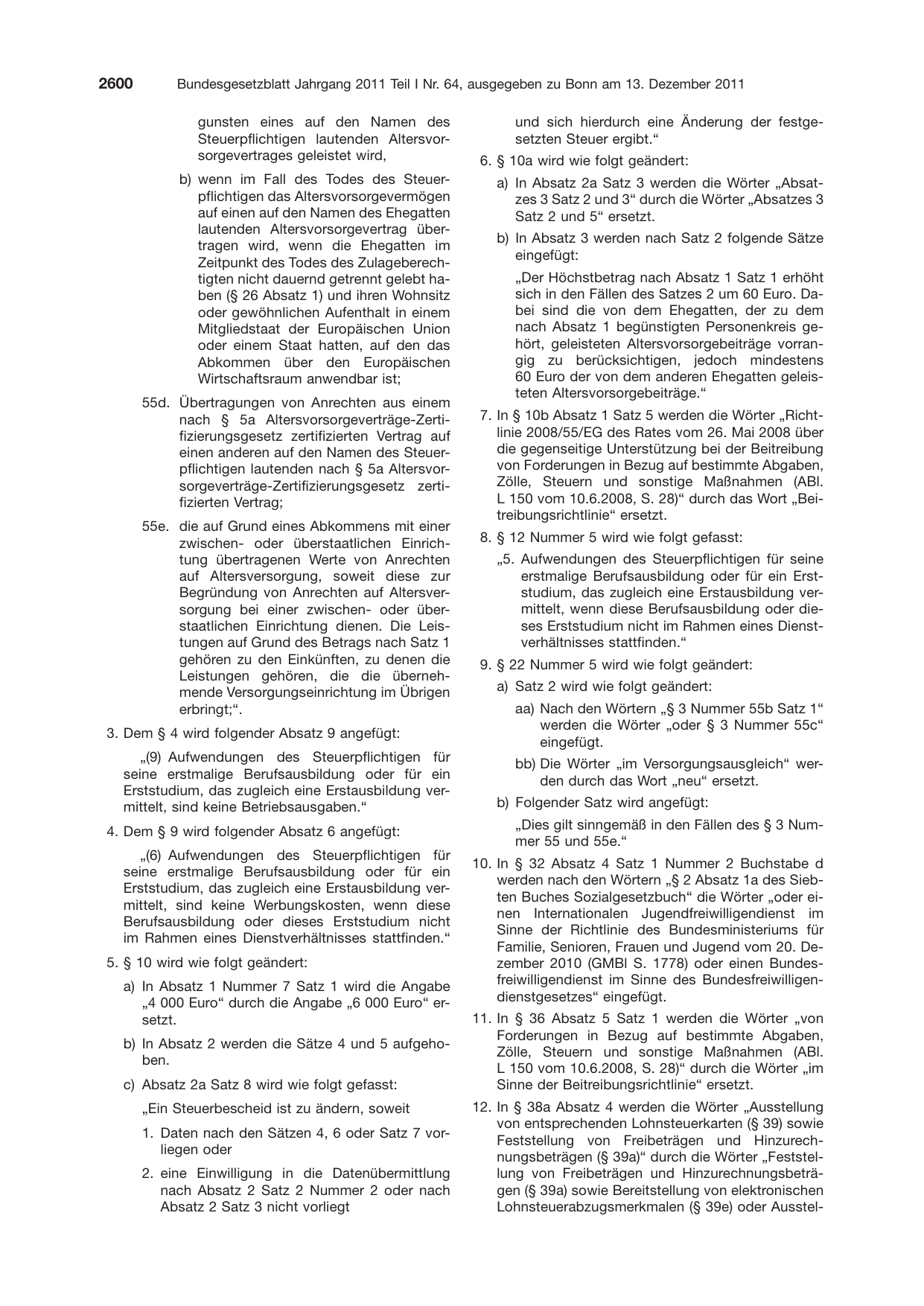 BGBl. 2011, Seite 2600 — Originalseite als Abbildung