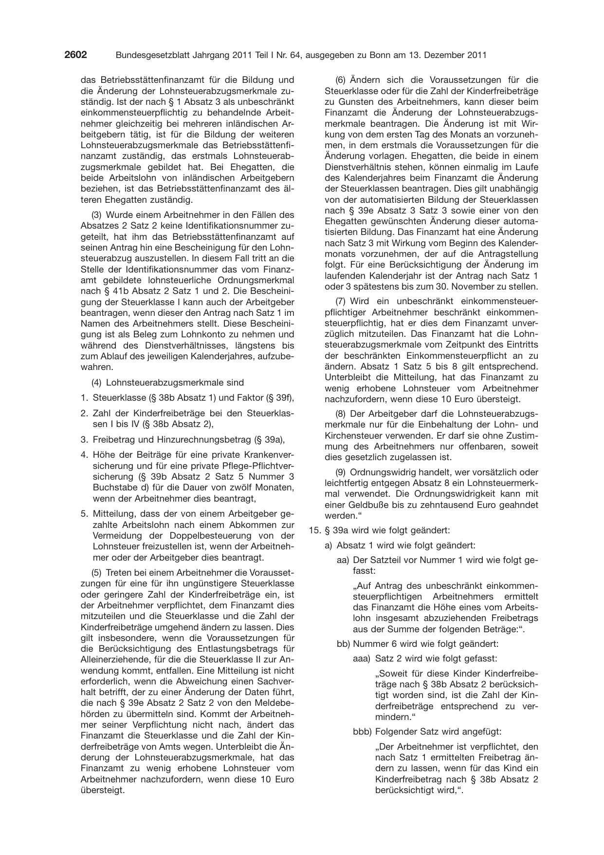 BGBl. 2011, Seite 2602 — Originalseite als Abbildung