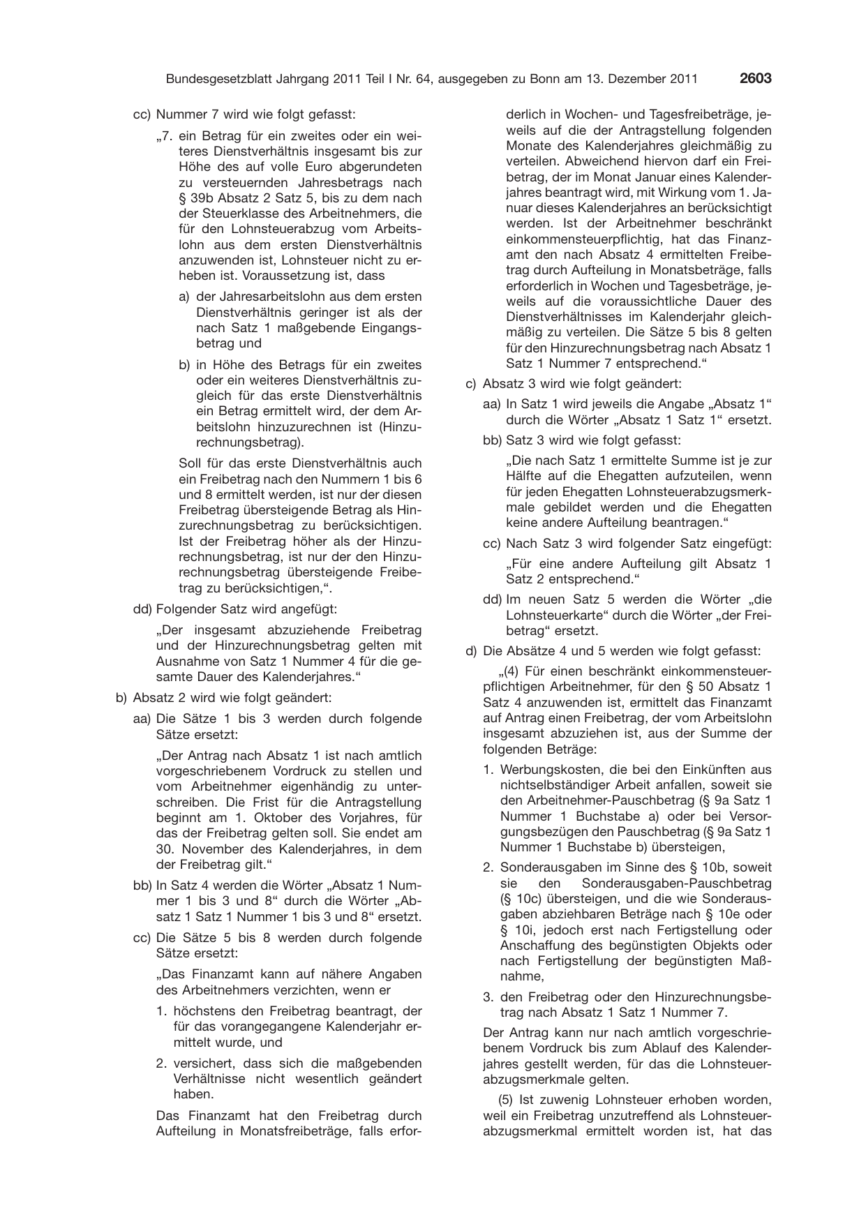 BGBl. 2011, Seite 2603 — Originalseite als Abbildung