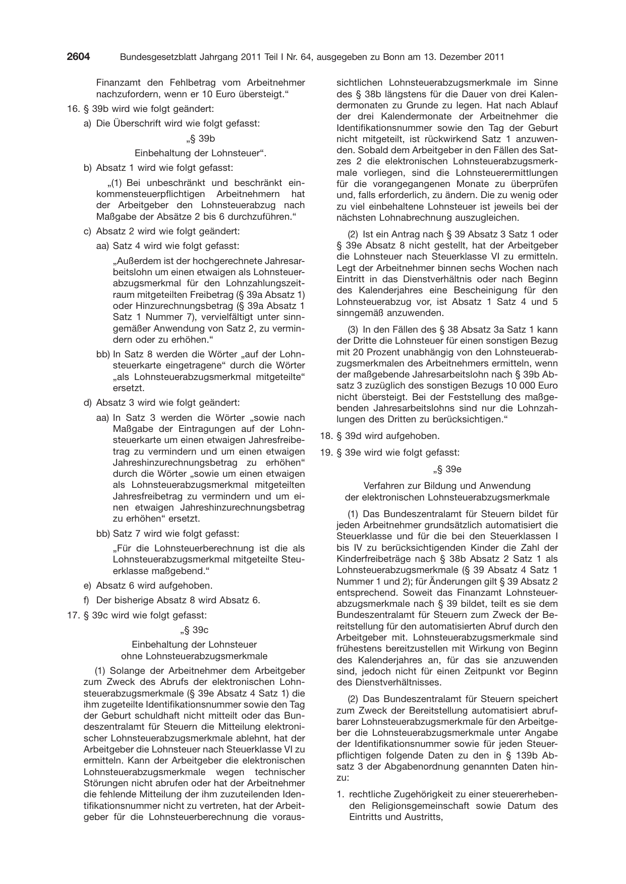 BGBl. 2011, Seite 2604 — Originalseite als Abbildung