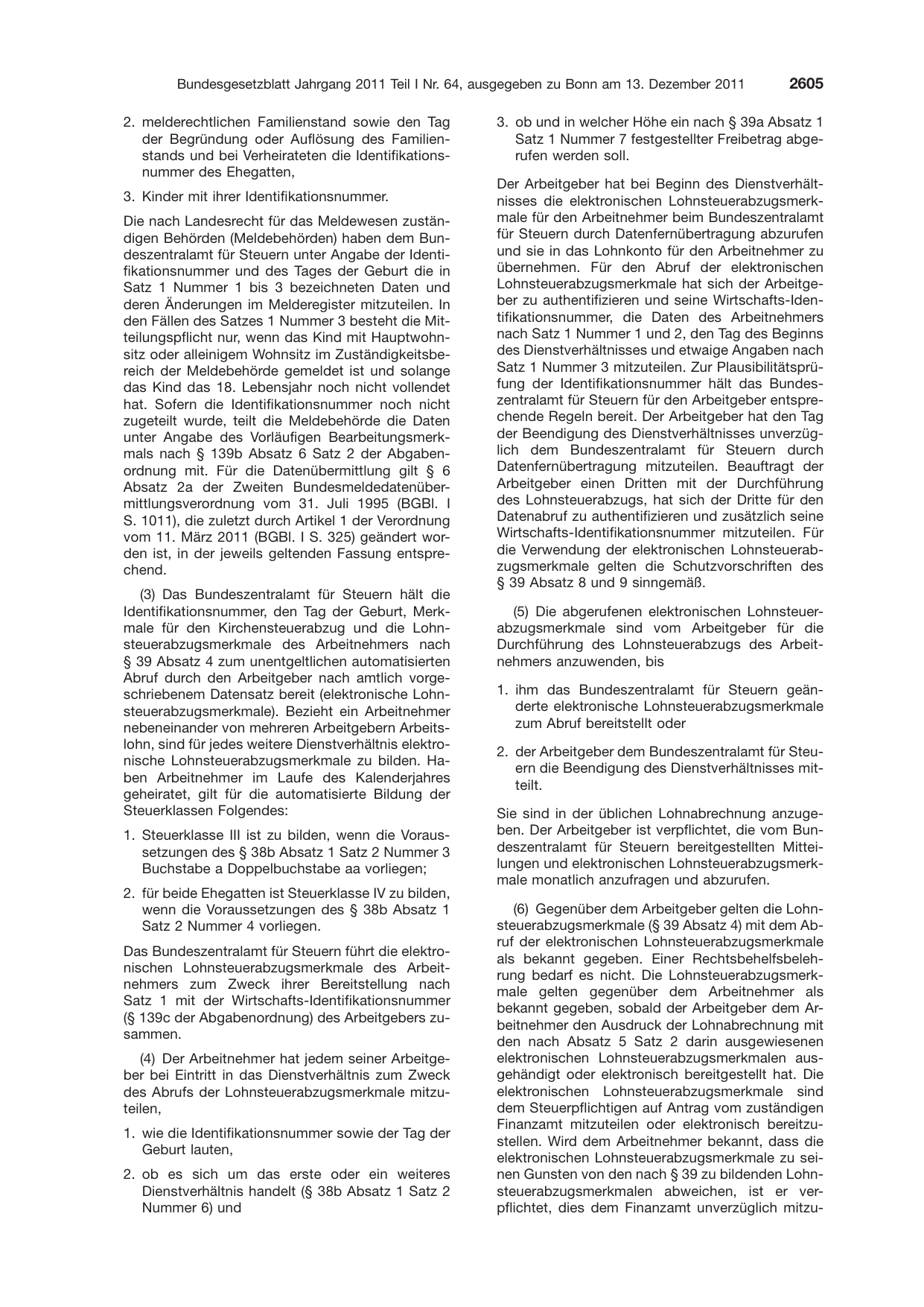 BGBl. 2011, Seite 2605 — Originalseite als Abbildung