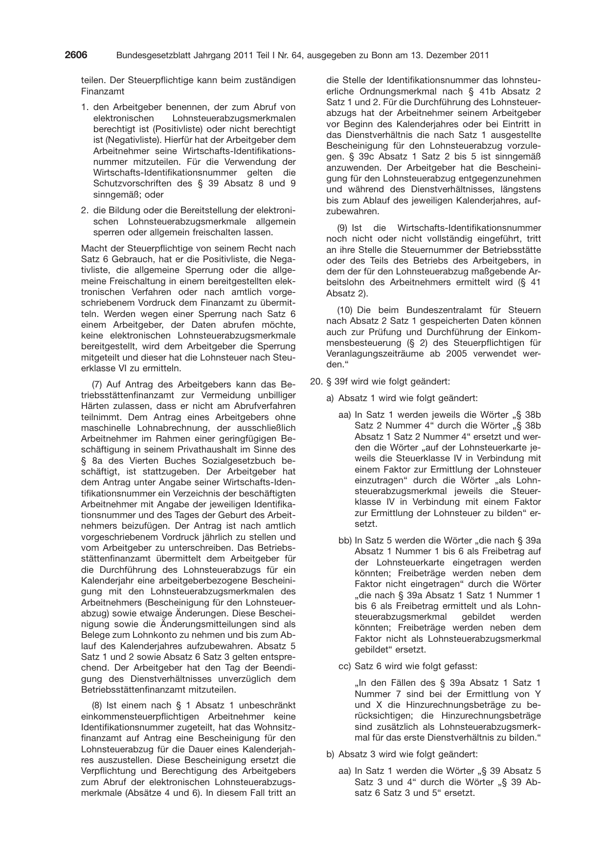BGBl. 2011, Seite 2606 — Originalseite als Abbildung