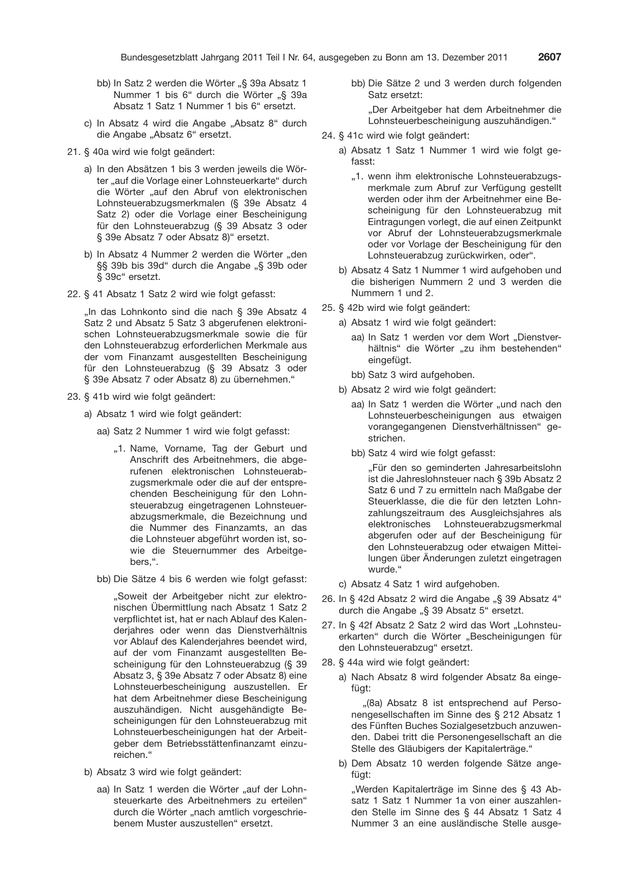 BGBl. 2011, Seite 2607 — Originalseite als Abbildung