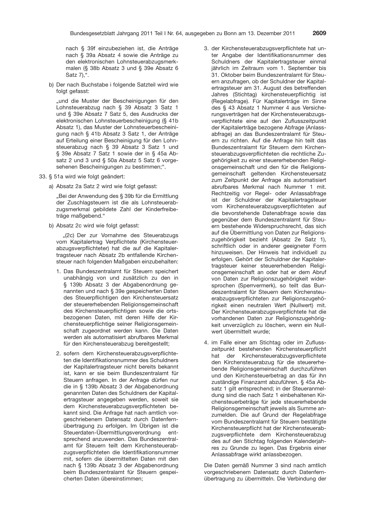 BGBl. 2011, Seite 2609 — Originalseite als Abbildung