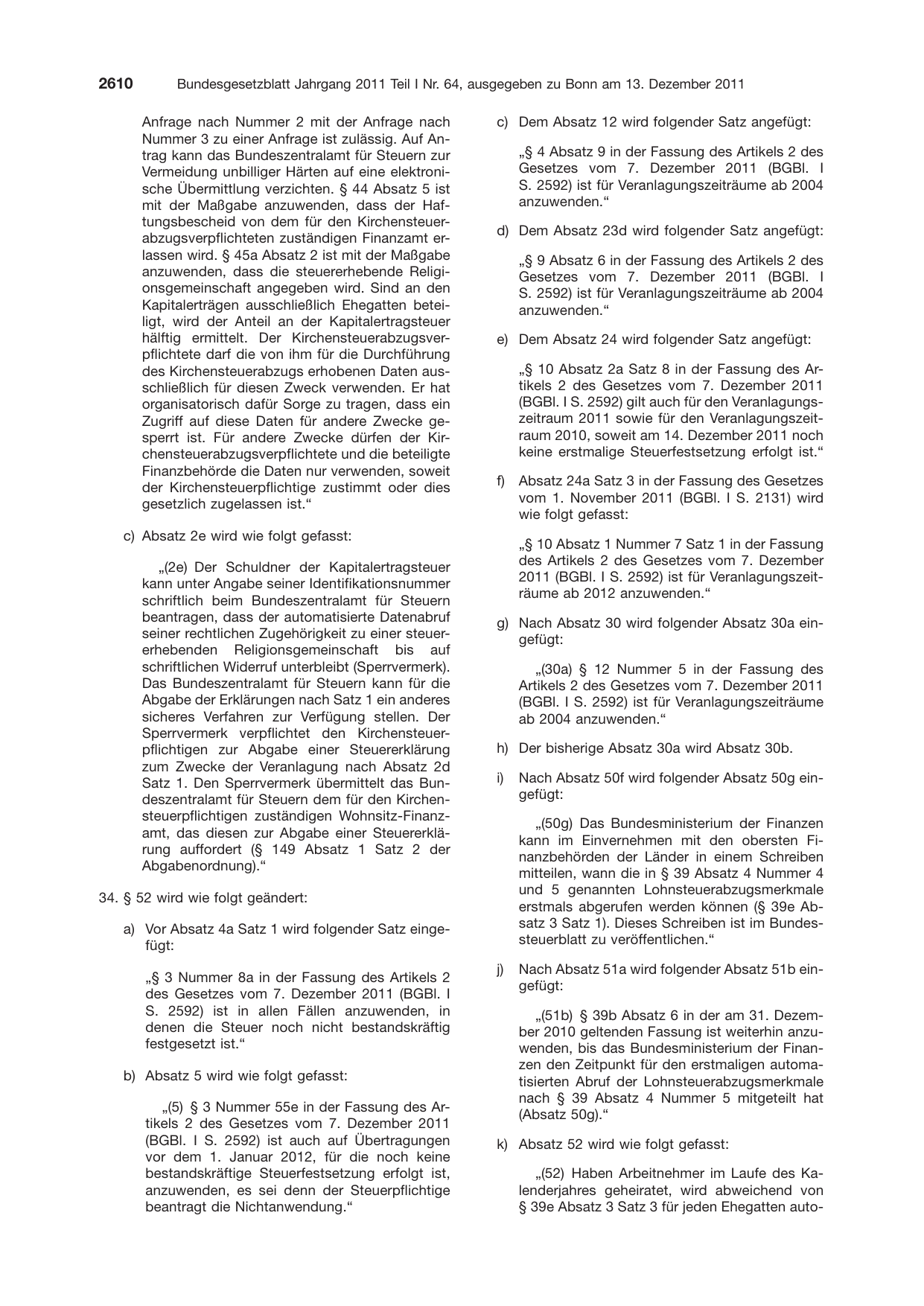 BGBl. 2011, Seite 2610 — Originalseite als Abbildung