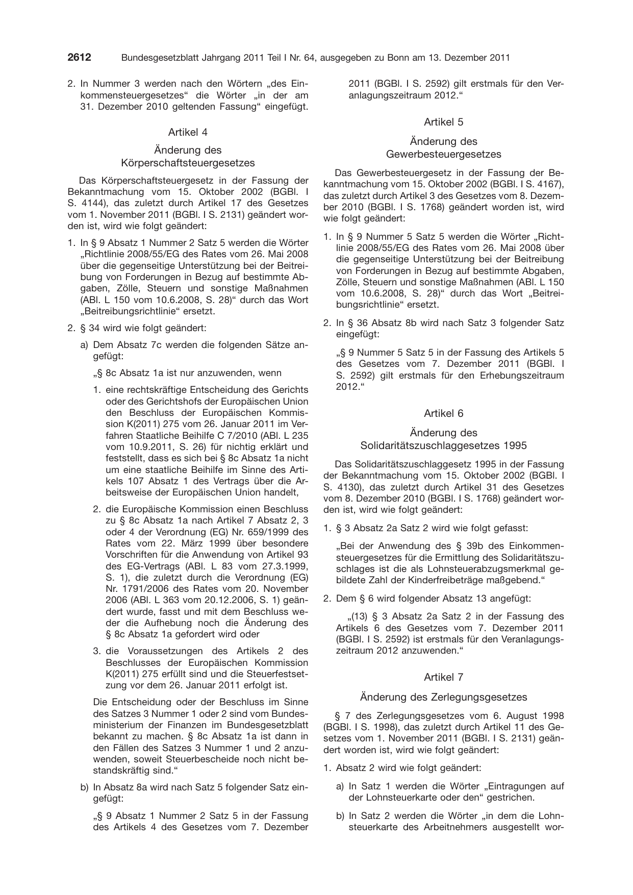BGBl. 2011, Seite 2612 — Originalseite als Abbildung